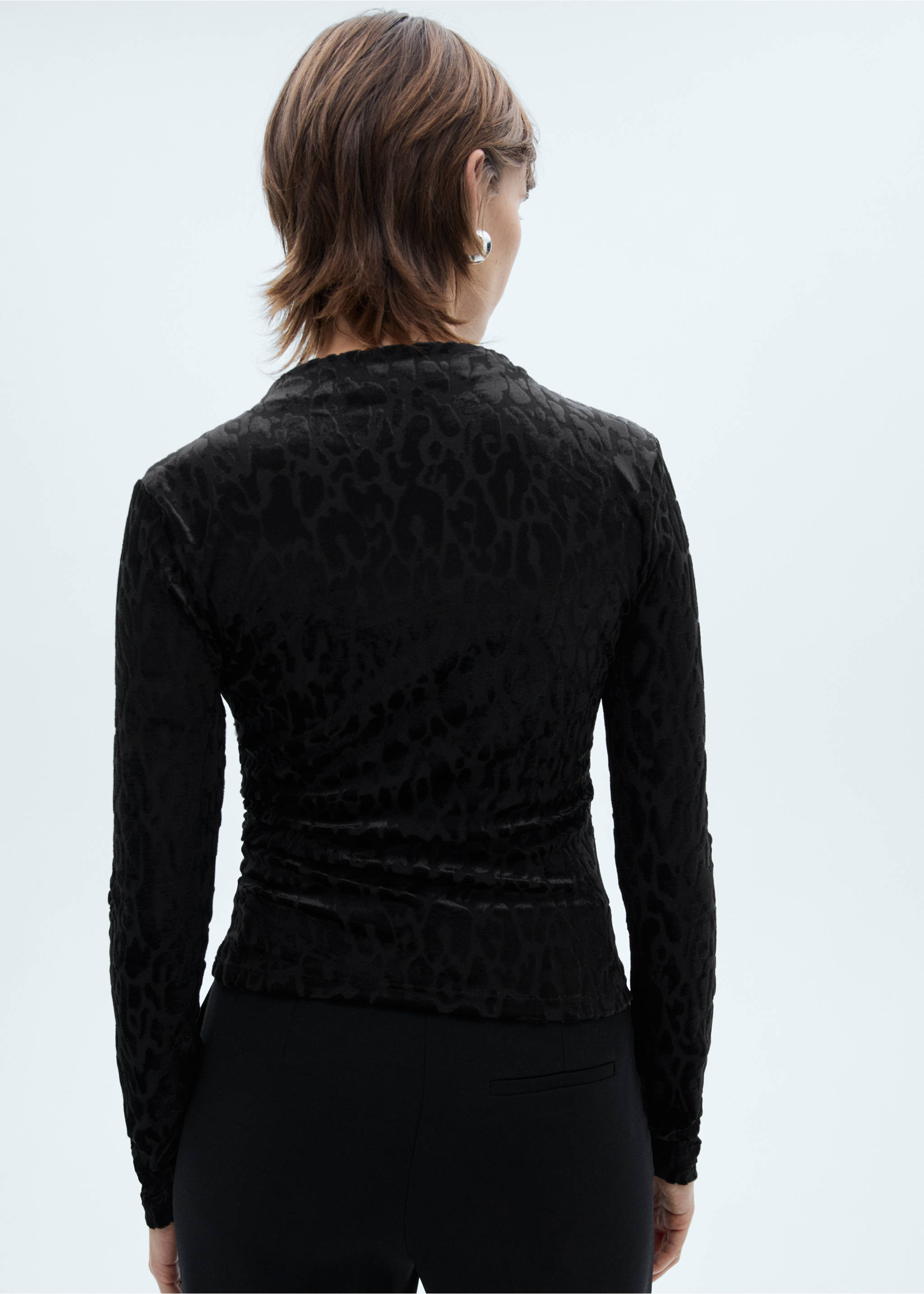 Leopard-print long-sleeved t-shirt - Reverse of the article, Black. Ref: 77008271-00.