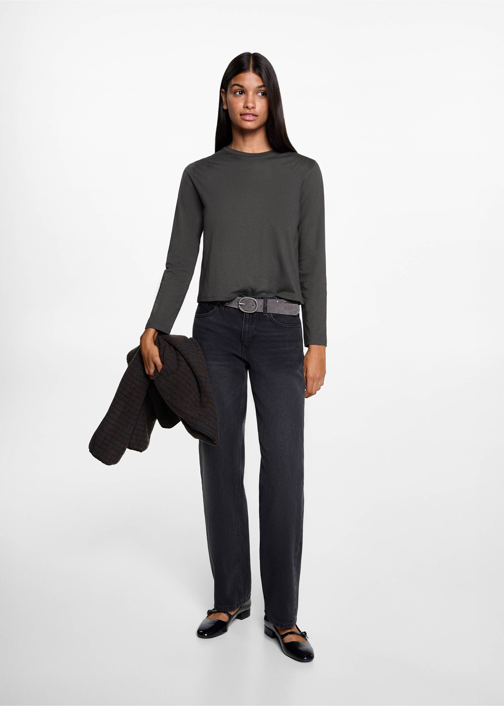 T-shirt with gathered details - General plane, Charcoal. Ref: 77008277-00.