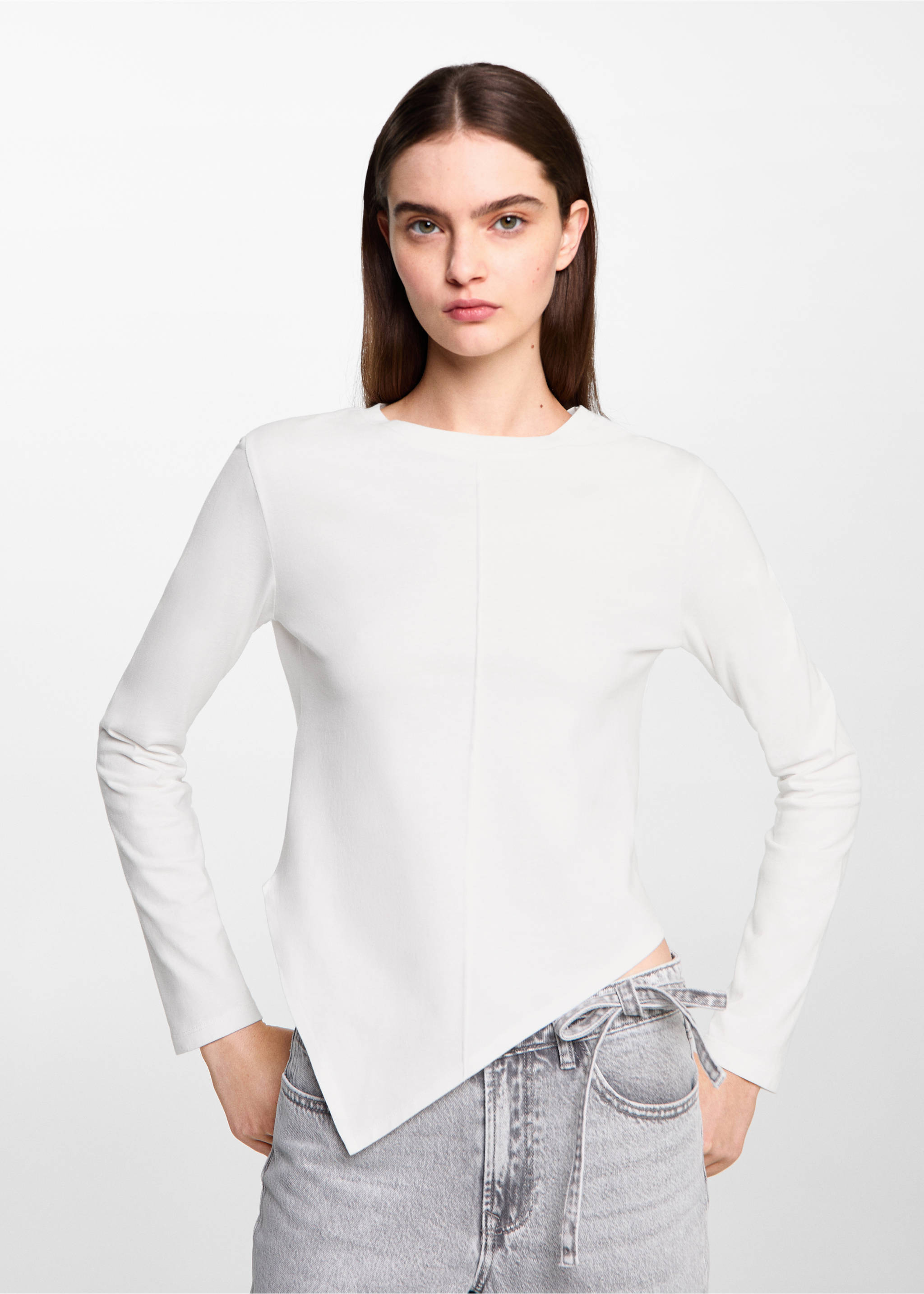 Asymmetric hem T-shirt - Medium plane, Off White. Ref: 77008279-00.