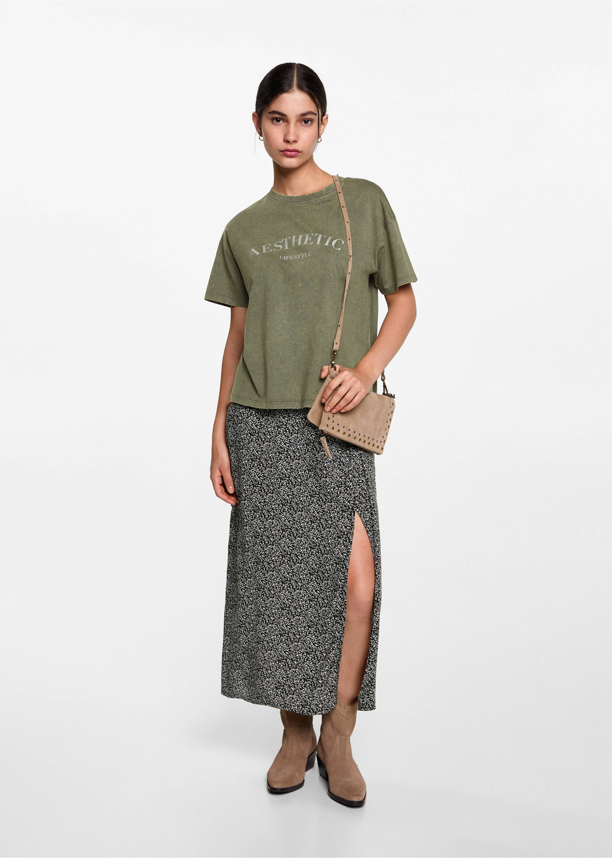 Tryckt text t-shirt - Allmän bild, Grön. Ref: 77008280-00.