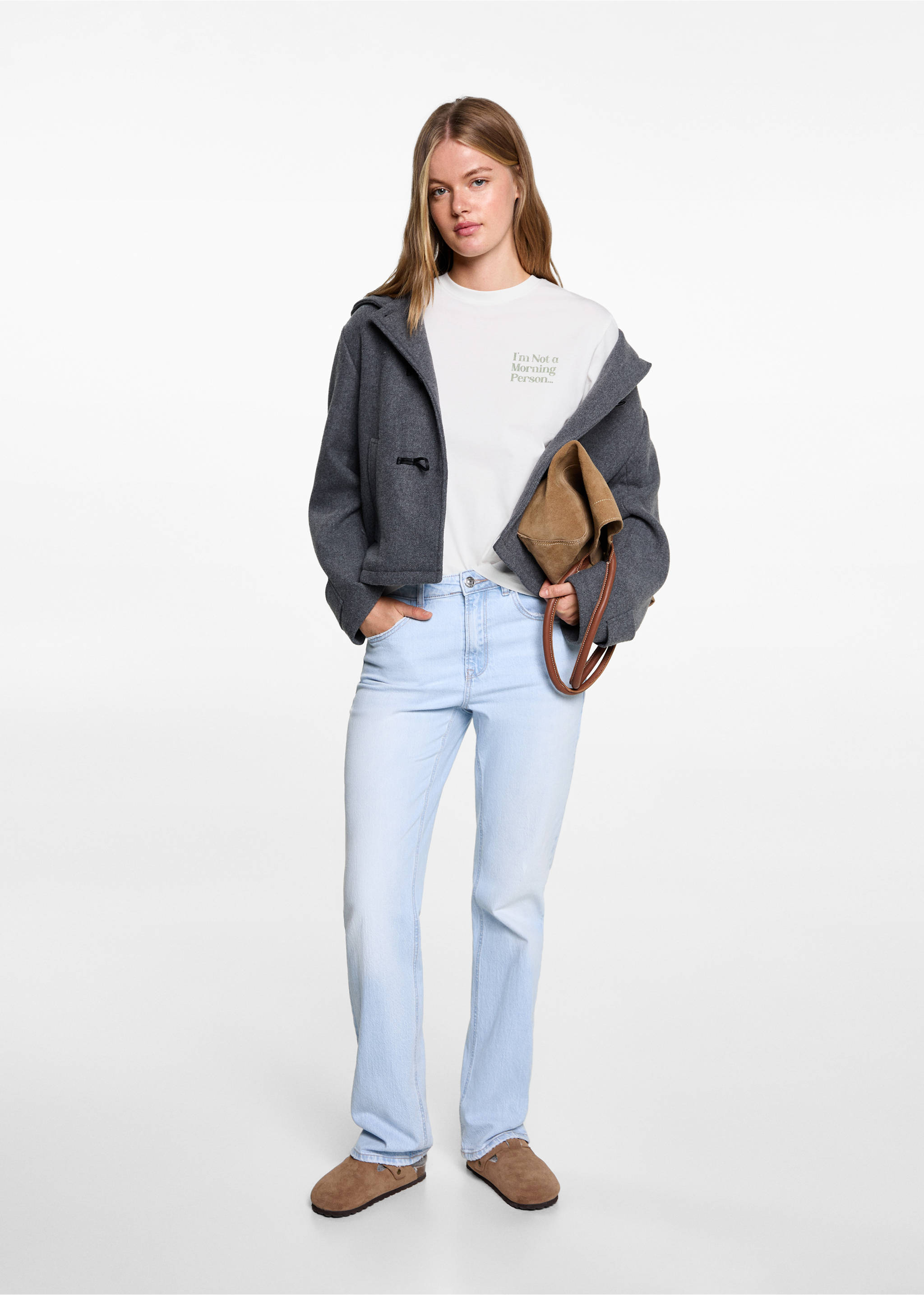 Tryckt bomull-blandning t-shirt - Allmän bild, Benvit. Ref: 77008281-00.