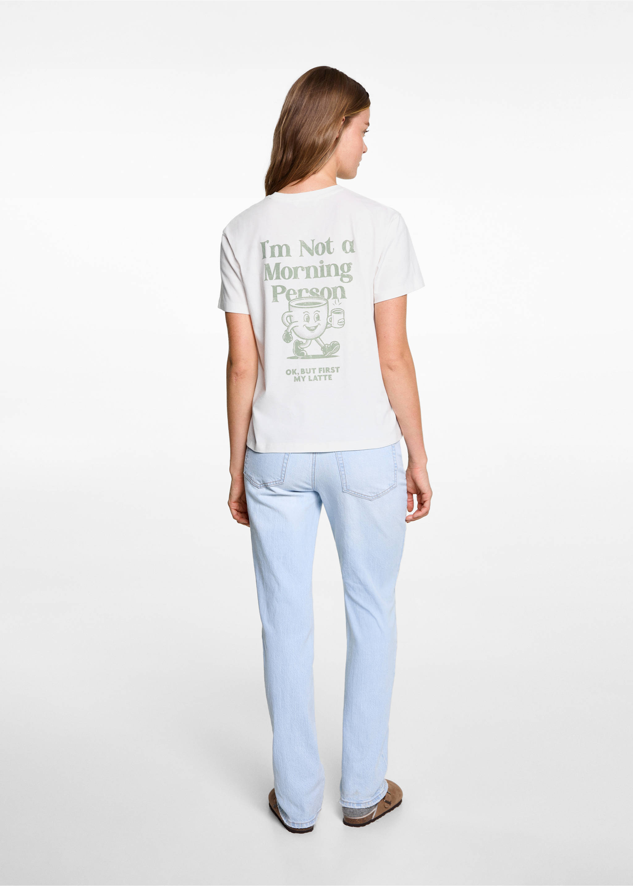 Tryckt bomull-blandning t-shirt - Artikelns baksida, Benvit. Ref: 77008281-00.