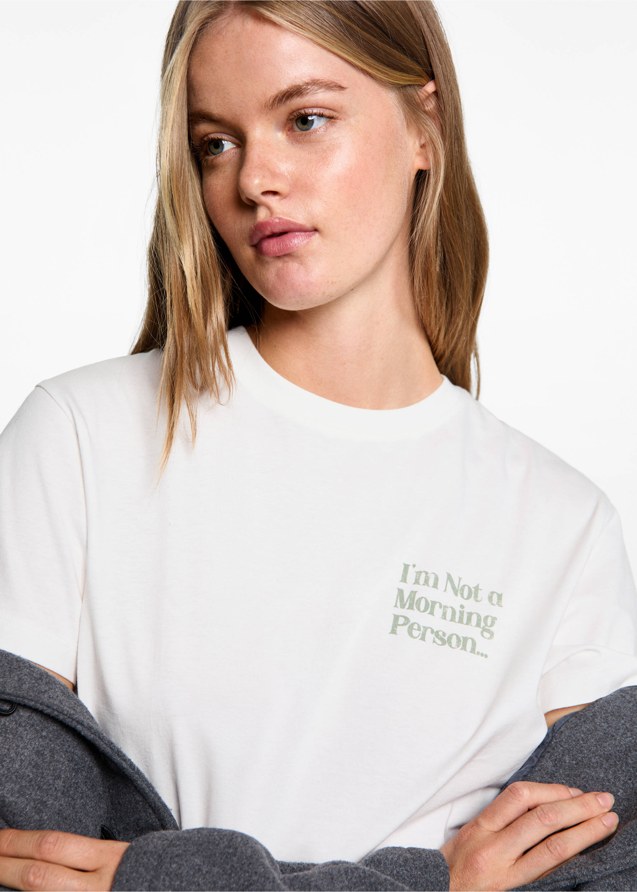 Tryckt bomull-blandning t-shirt - Detaljer om artikeln 1, Benvit. Ref: 77008281-00.