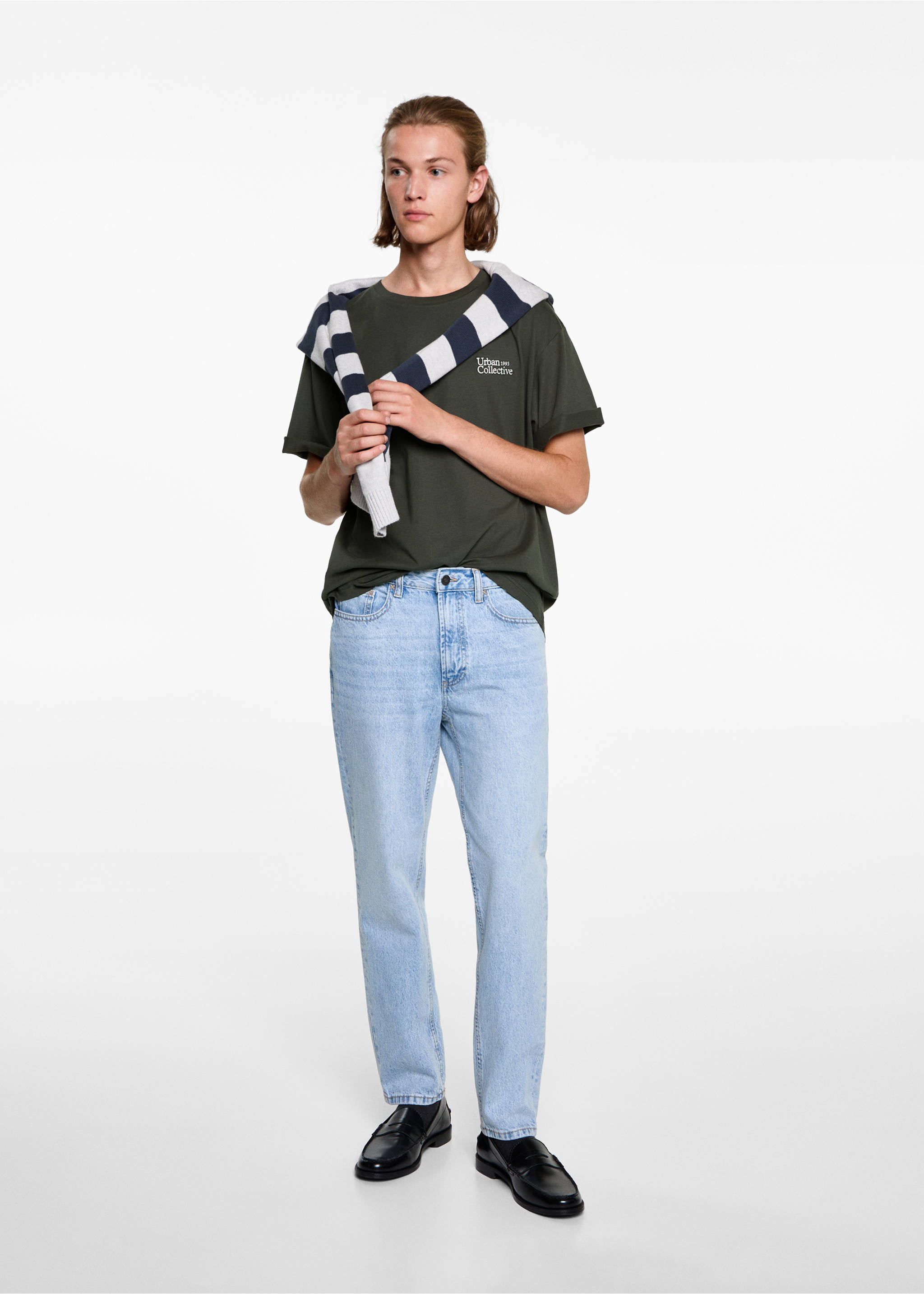 T-shirt coton détail brodé - Plan général, Kaki. Ref: 77008285-00.