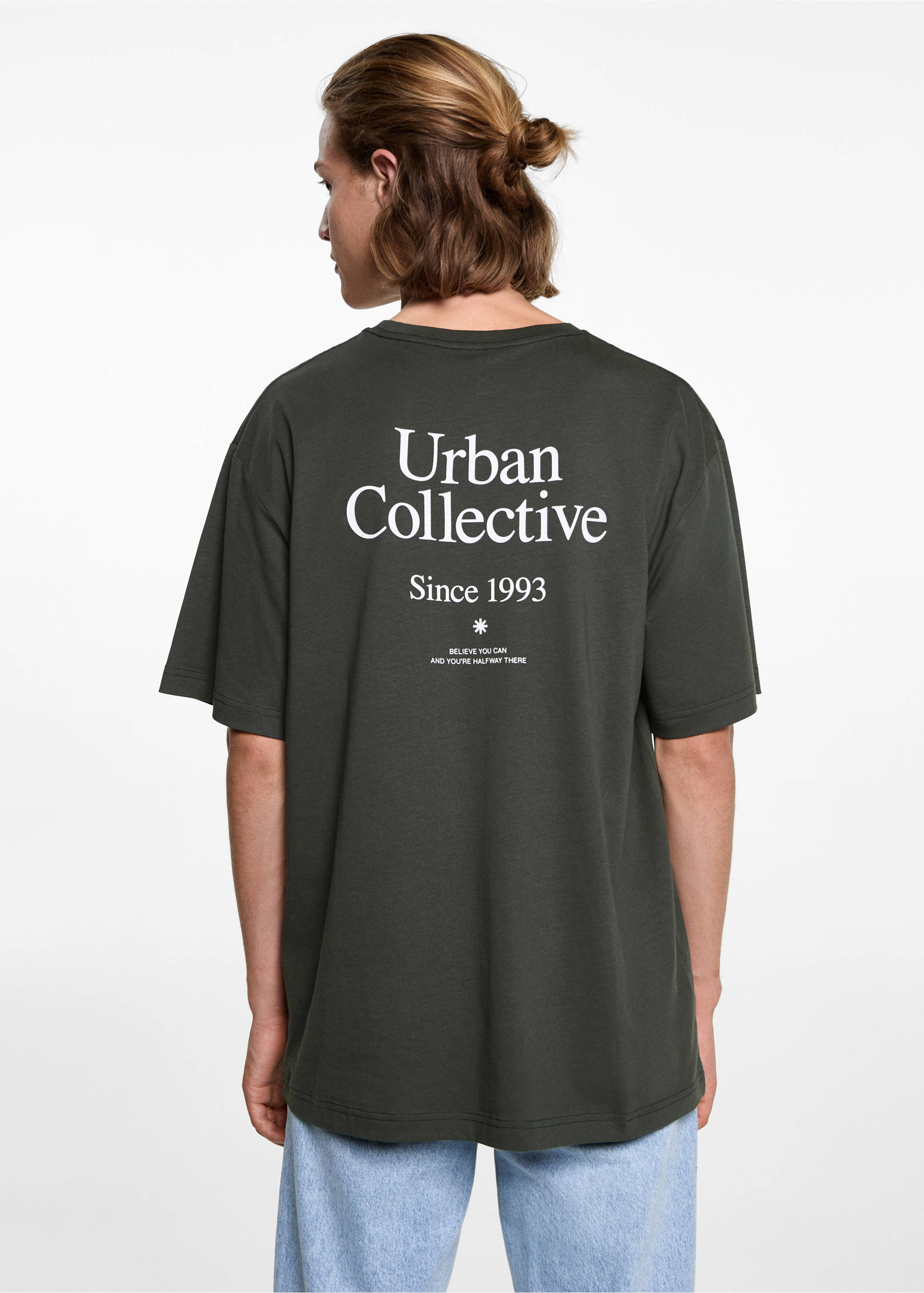 T-shirt coton détail brodé - Verso de l’article, Kaki. Ref: 77008285-00.