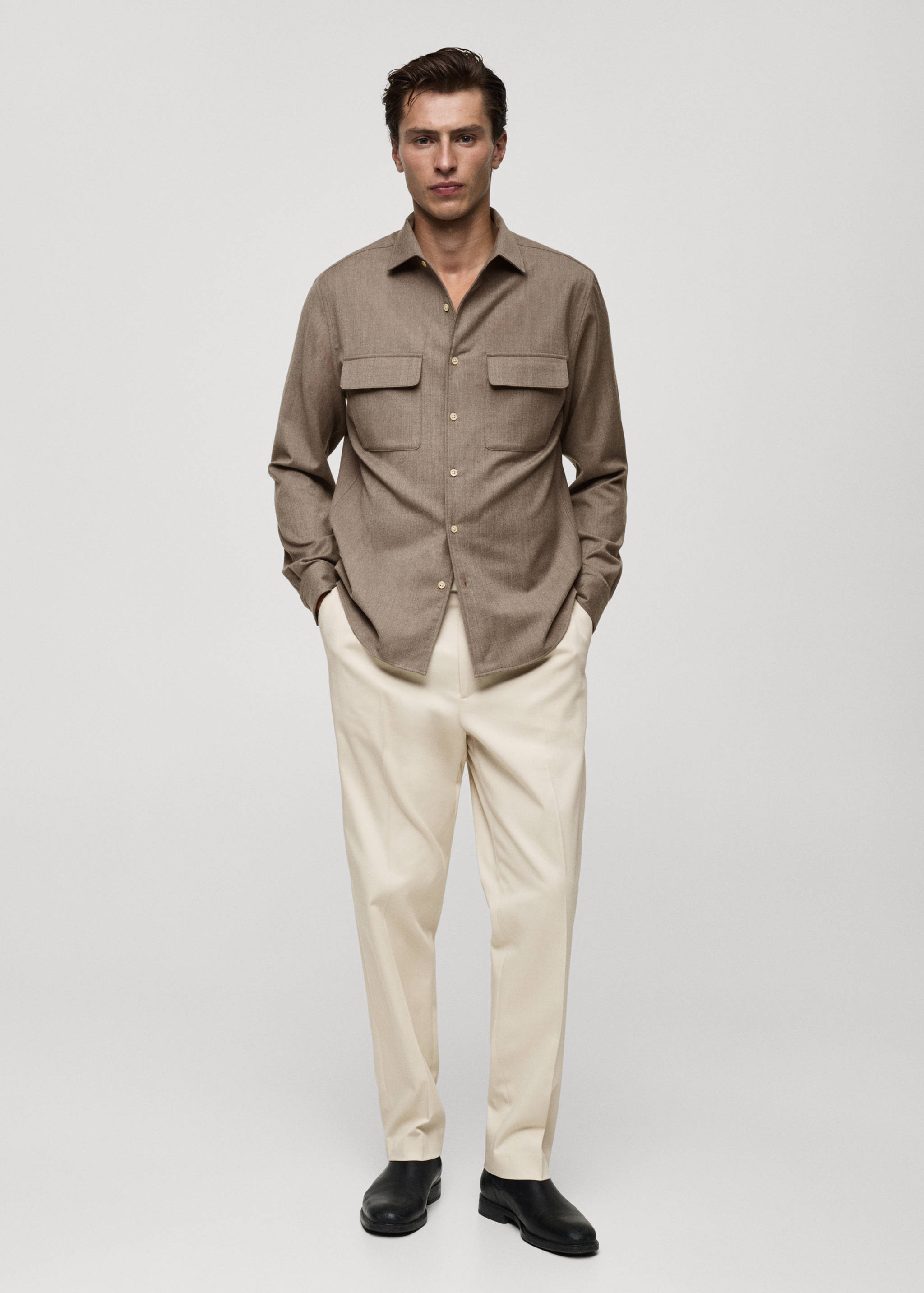 Camisa 100% lana bolsillos - Plano general