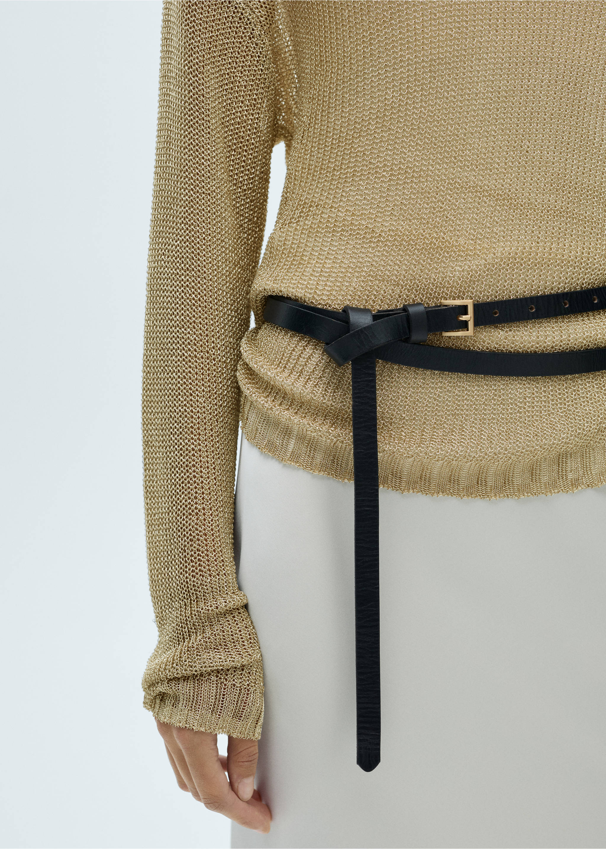 Boat neck lurex sweater - Details of the article 6, Gold. Ref: 77009038-00.