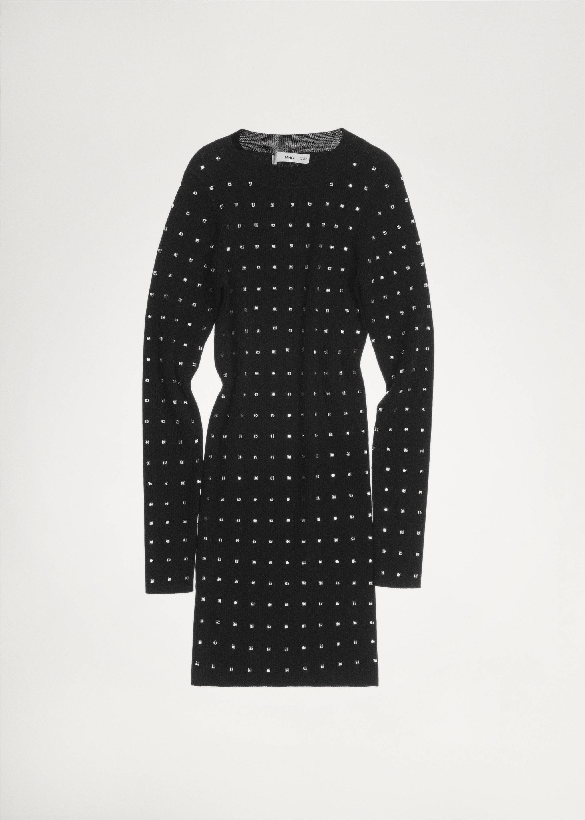 Knitted dress with rhinestone detail - Details of the article 7, Black. Ref: 77009044-00.