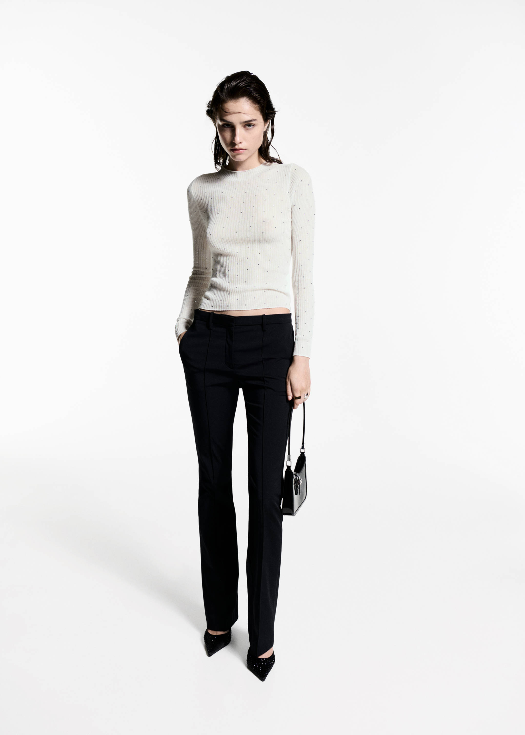 Rhinestone detail ribbed sweater - General plane