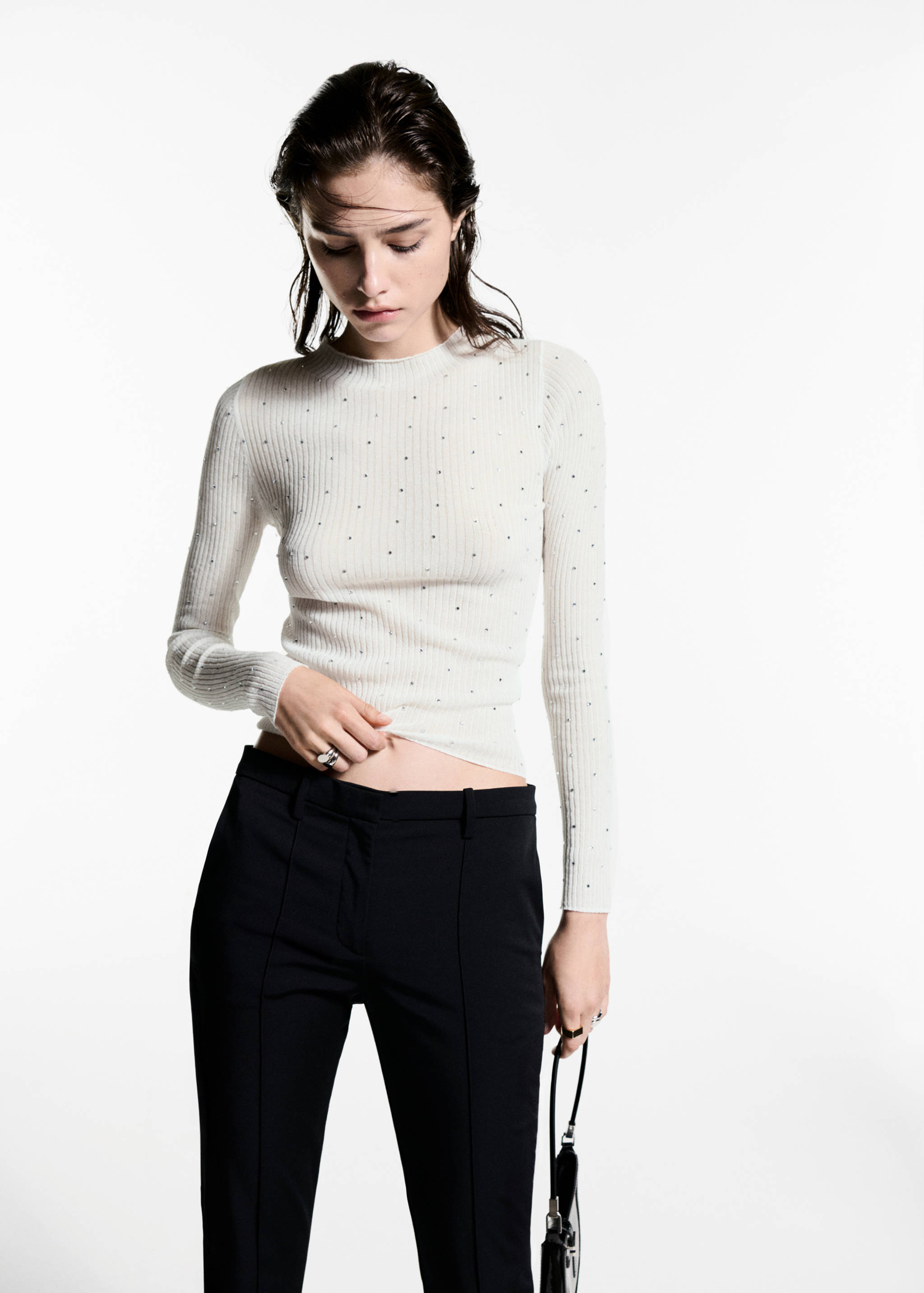 Rhinestone detail ribbed sweater - Medium plane