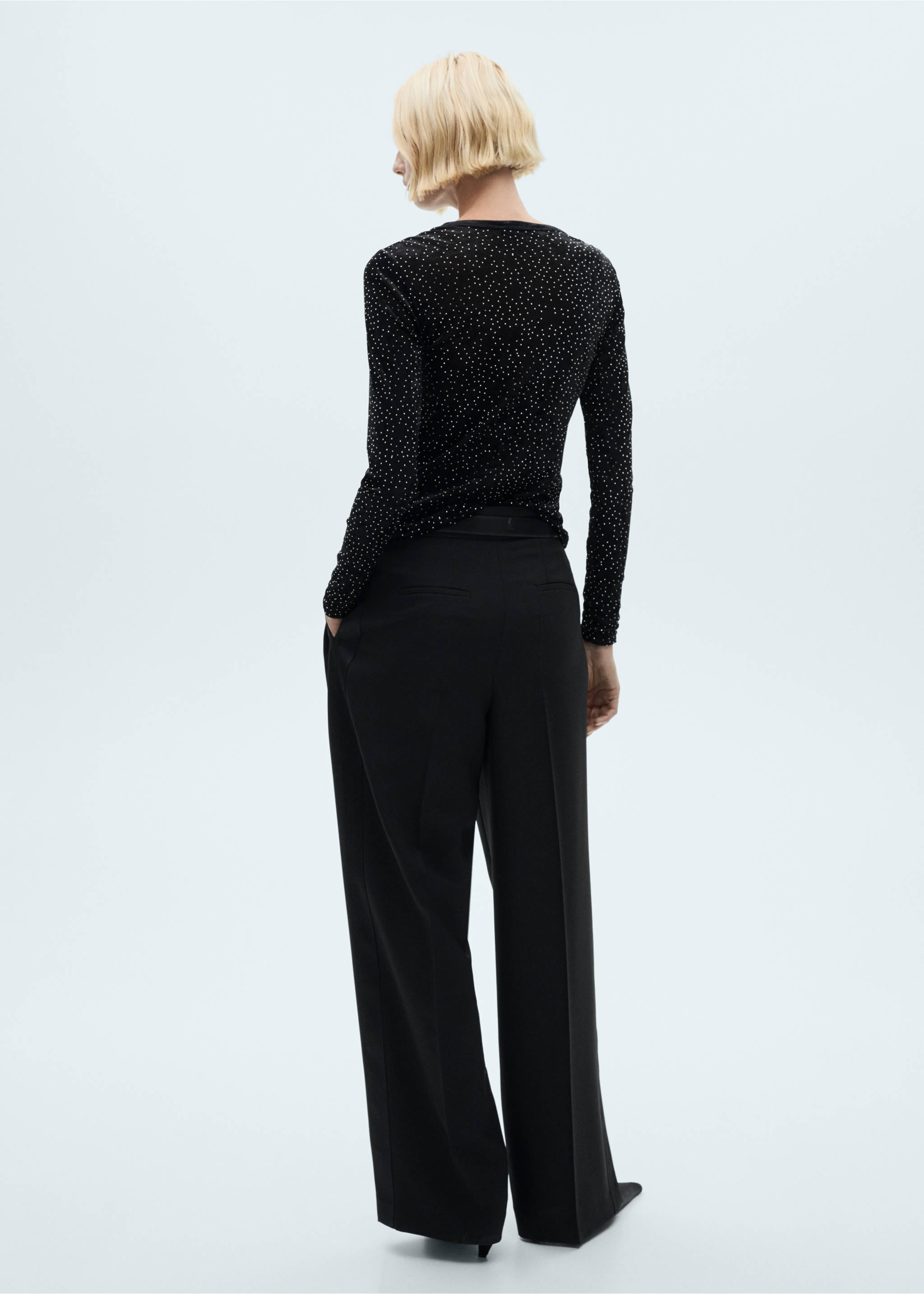 Long-sleeved t-shirt with rhinestone detail - Reverse of the article, Black. Ref: 77009079-00.