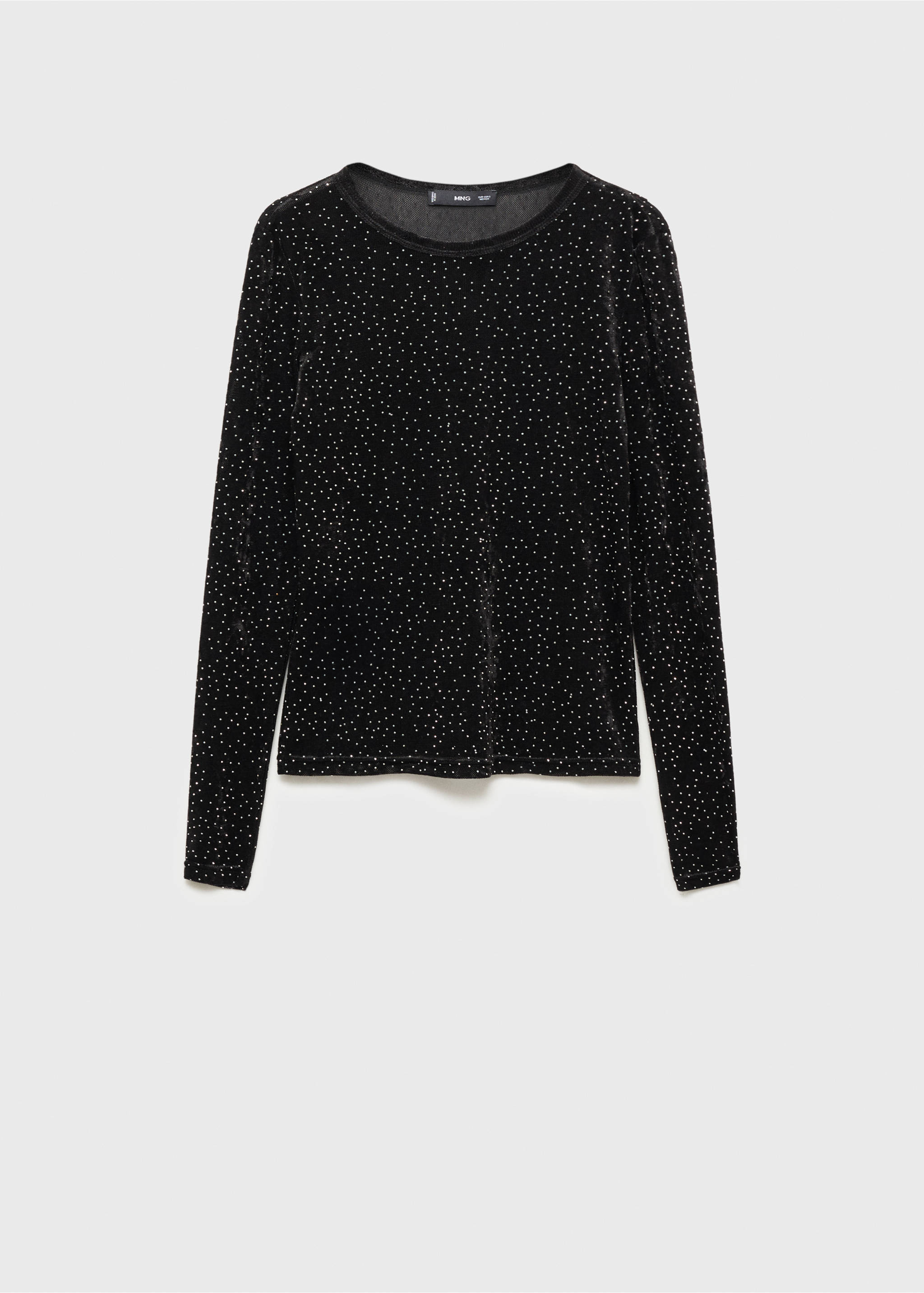 Long-sleeved t-shirt with rhinestone detail - Article without model, Black. Ref: 77009079-00.