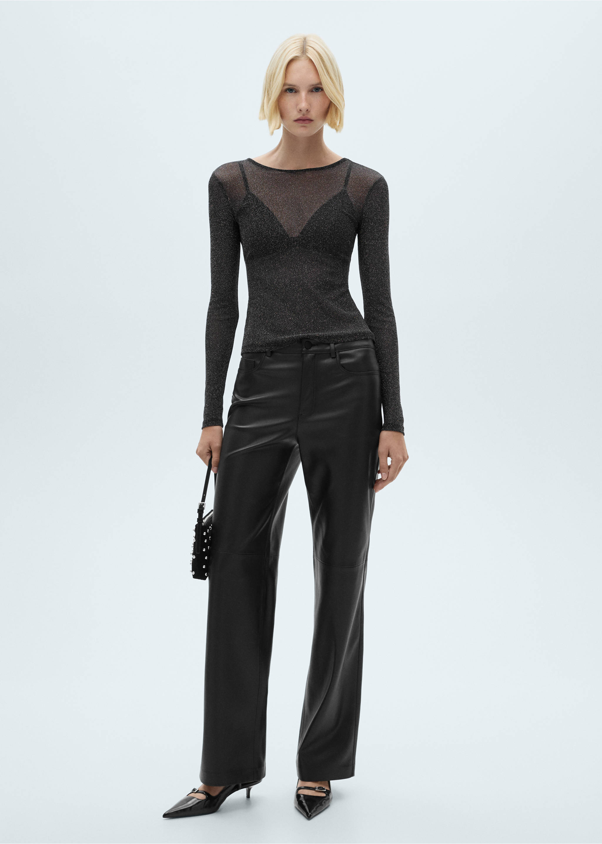 Camiseta lurex semitransparente - Plano general, Negro. Ref: 77009081-00.