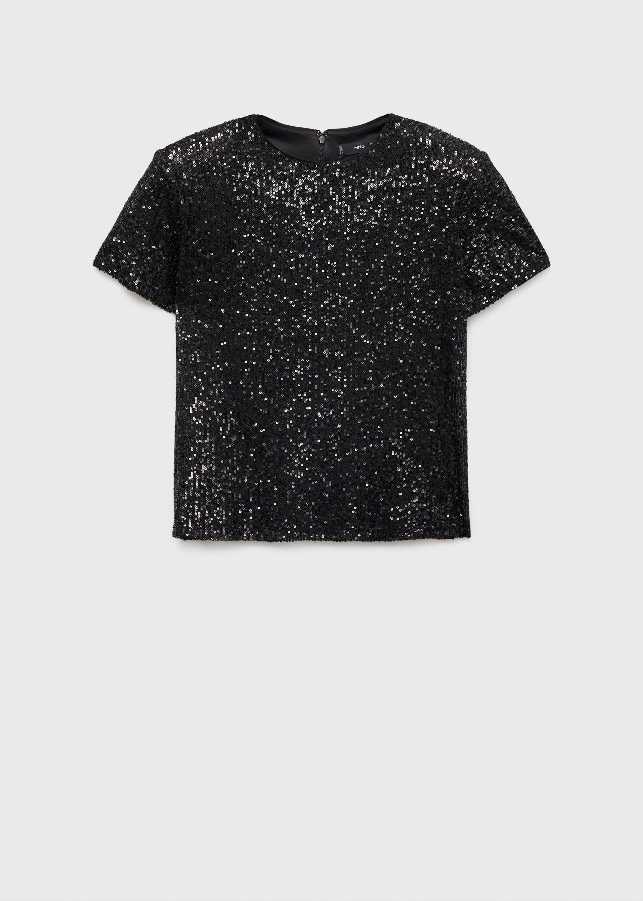 Short-sleeved sequined t-shirt - Article without model, Black. Ref: 77009083-00.