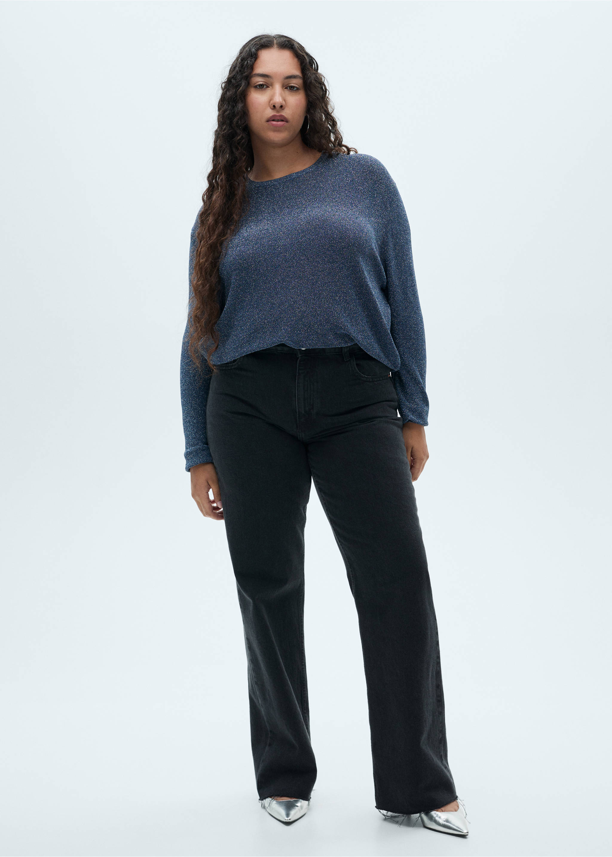 Crewneck lurex sweater - Details of the article 3, Dark Navy. Ref: 77009244-00.