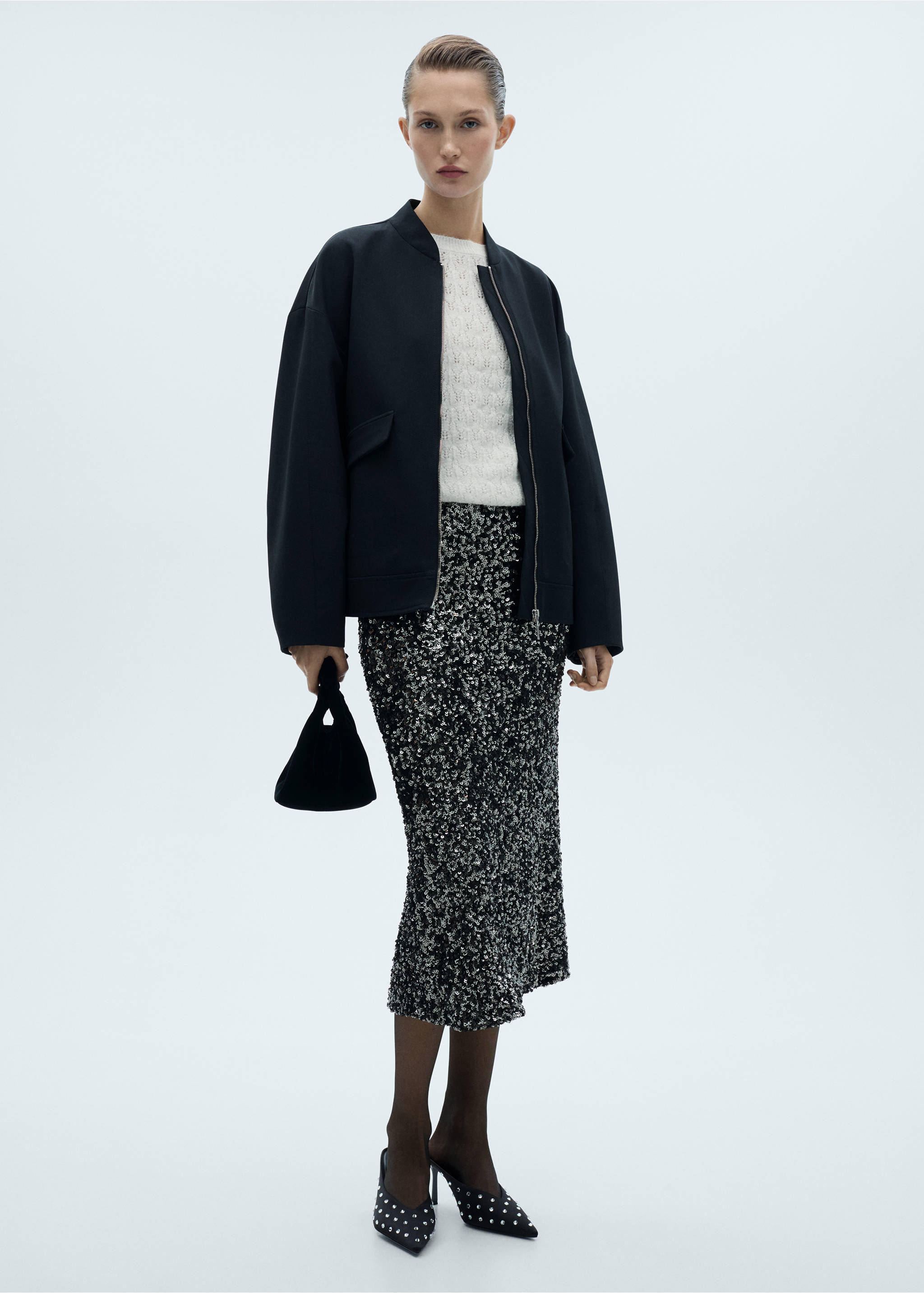 Pull-over ajouré détails Lurex - Plan général, Écru. Ref: 77009245-00.