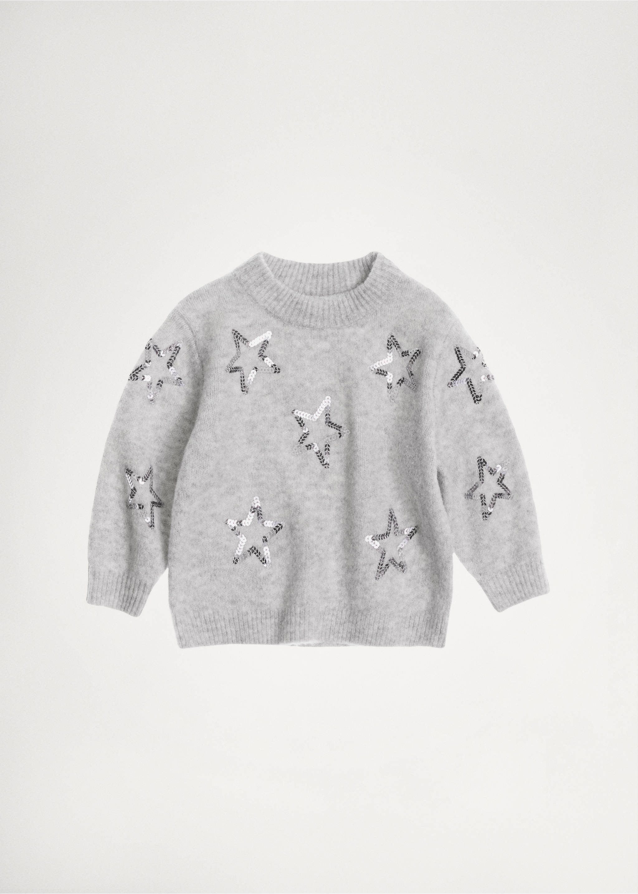 Sequinned stars sweater - Details of the article 5, Light Heather Grey. Ref: 77009246-00.