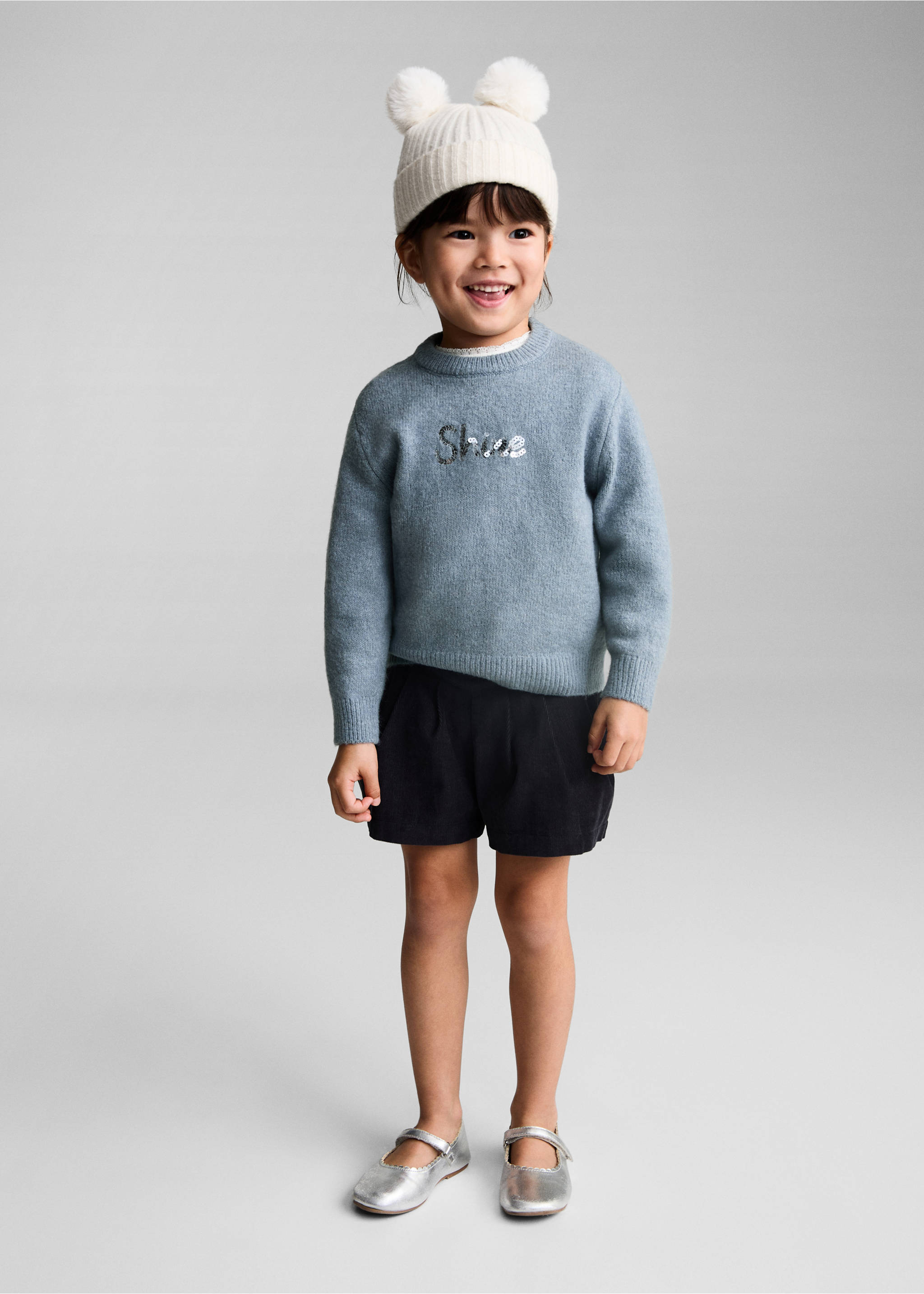 Pull-over à message et sequins - Plan général, Gris chiné clair. Ref: 77009247-00.