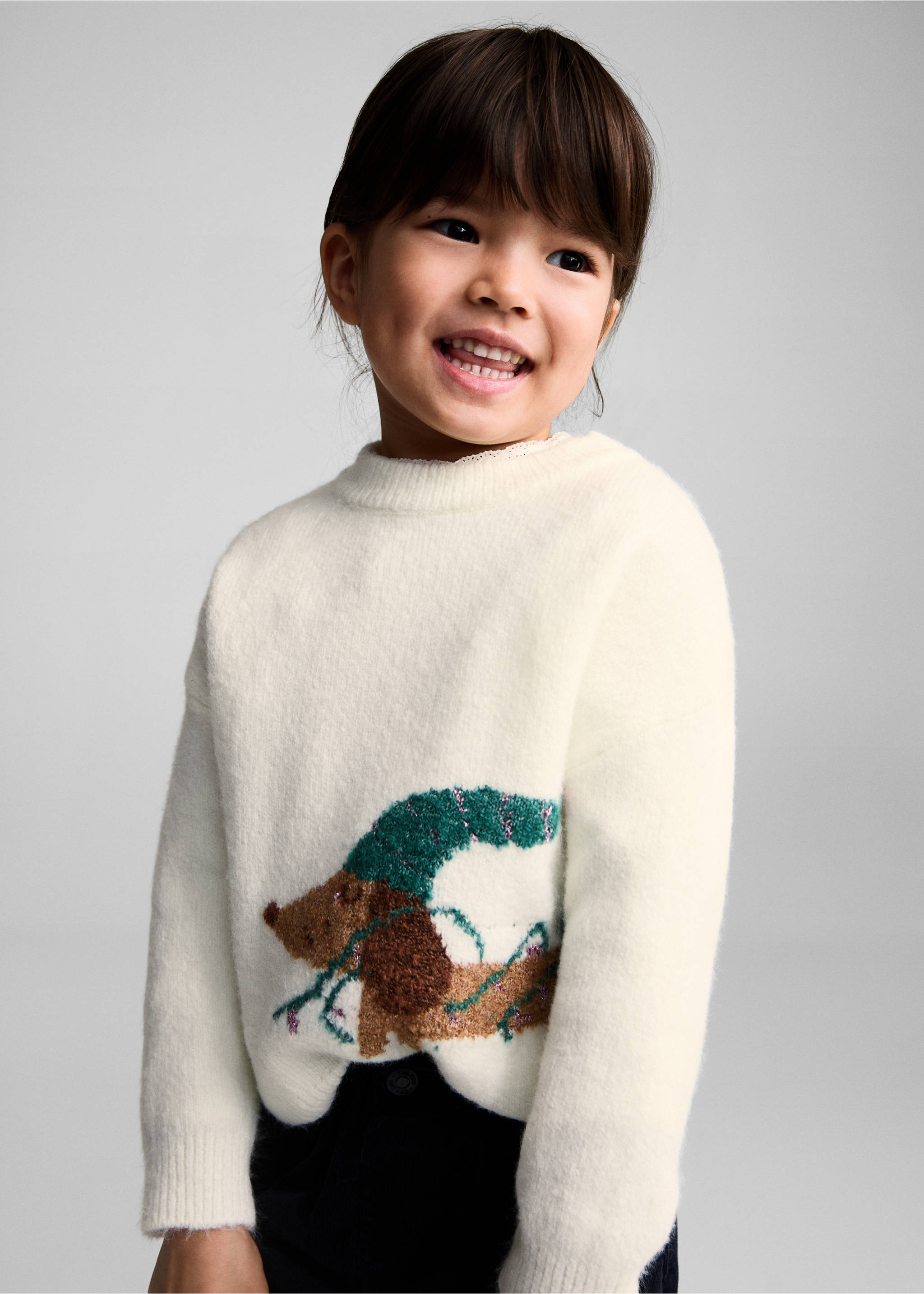 Pull-over maille chien - Plan moyen, Écru. Ref: 77009252-00.