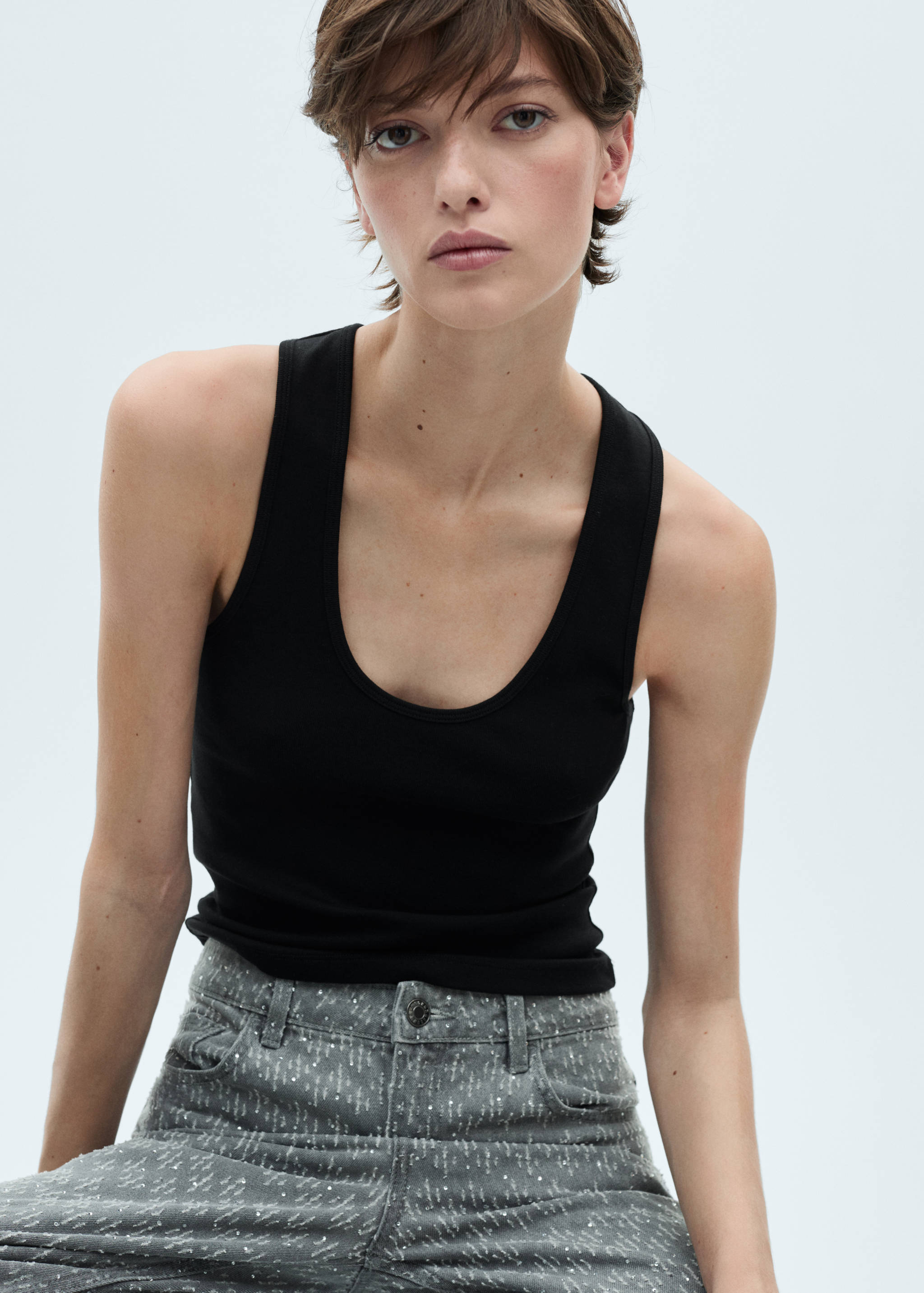 Top de algodão com alças largas - Plano médio