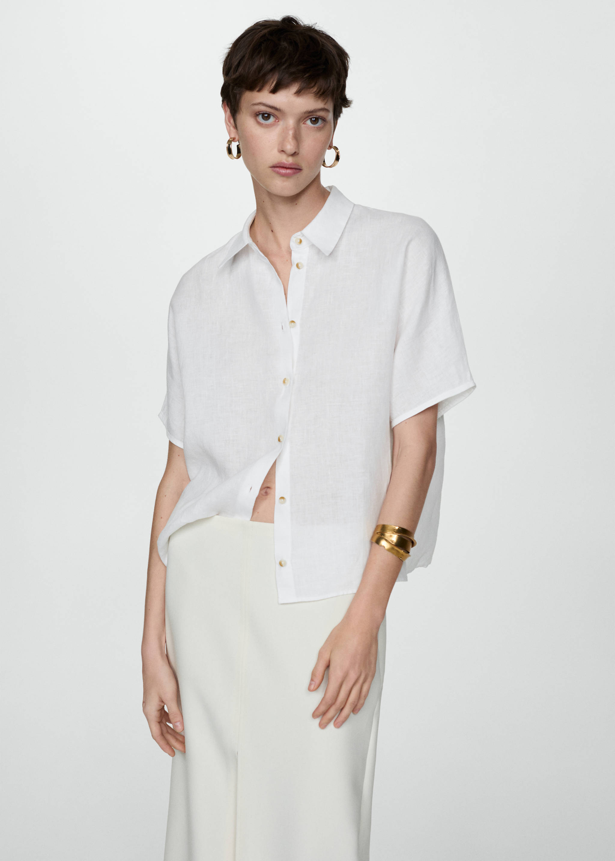 Short sleeve linen-blend shirt - Medium plane