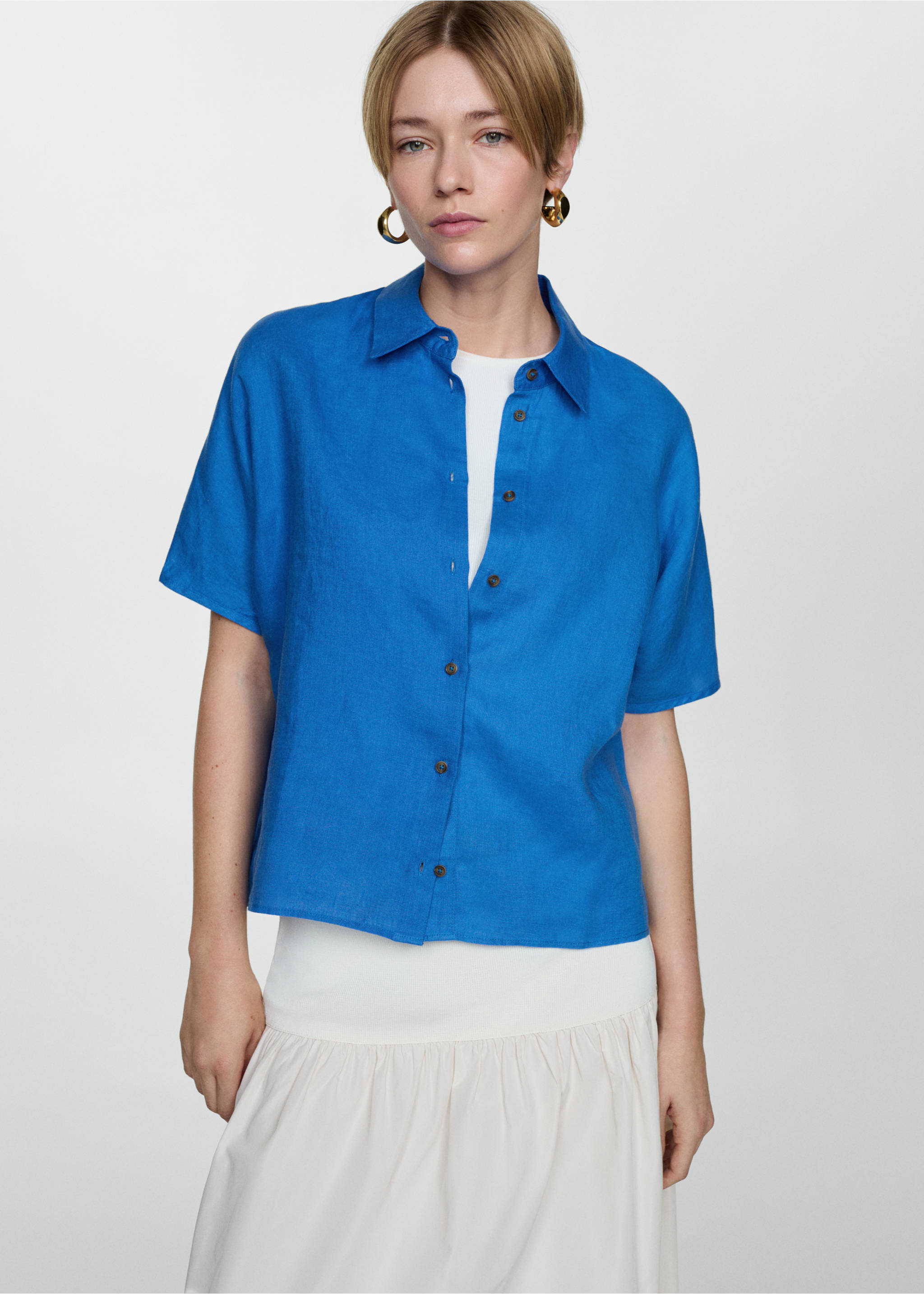 Short sleeve linen-blend shirt - Medium plane, Ink Blue. Ref: 77010203-00.
