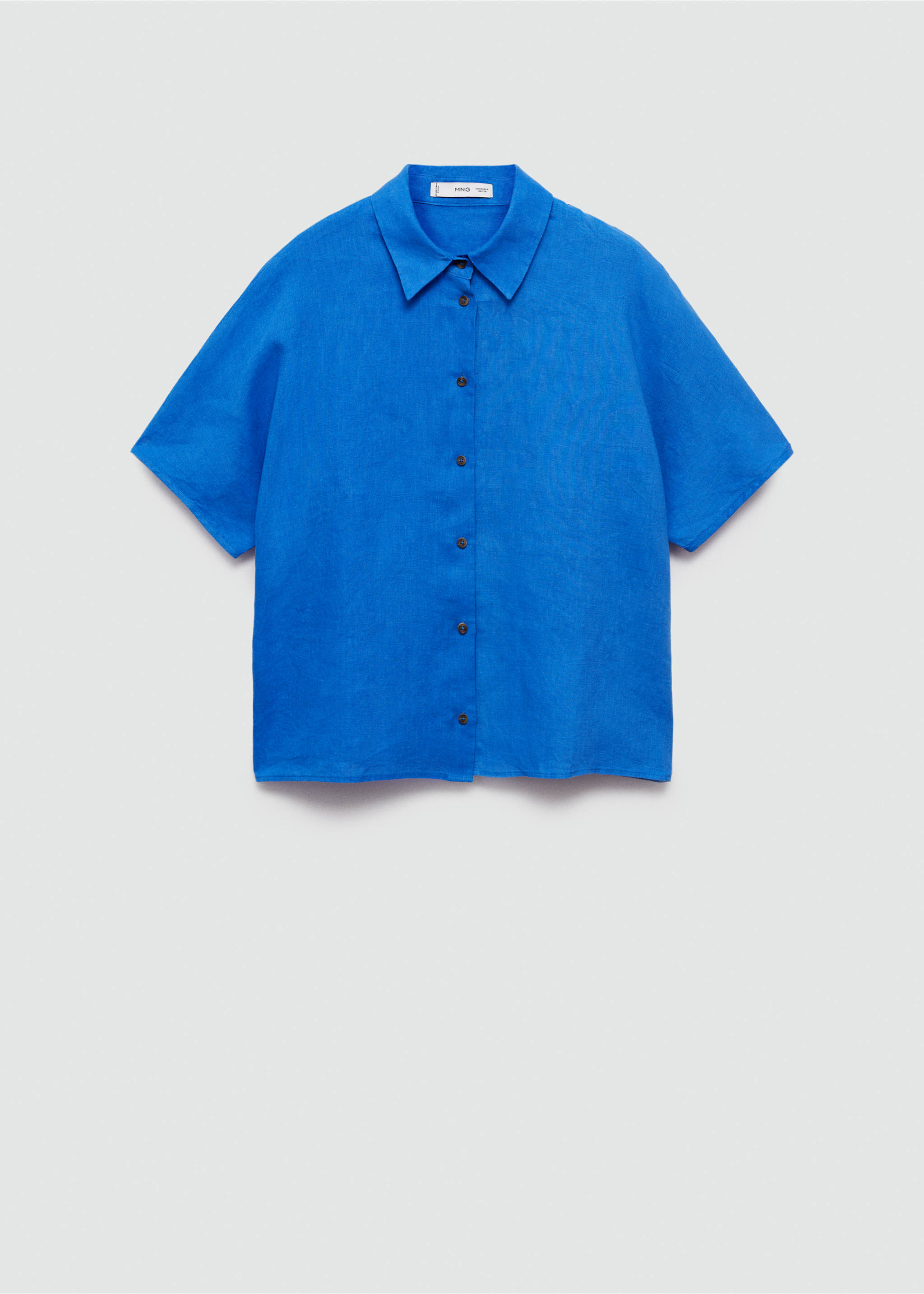 Short sleeve linen-blend shirt - Article without model, Ink Blue. Ref: 77010203-00.