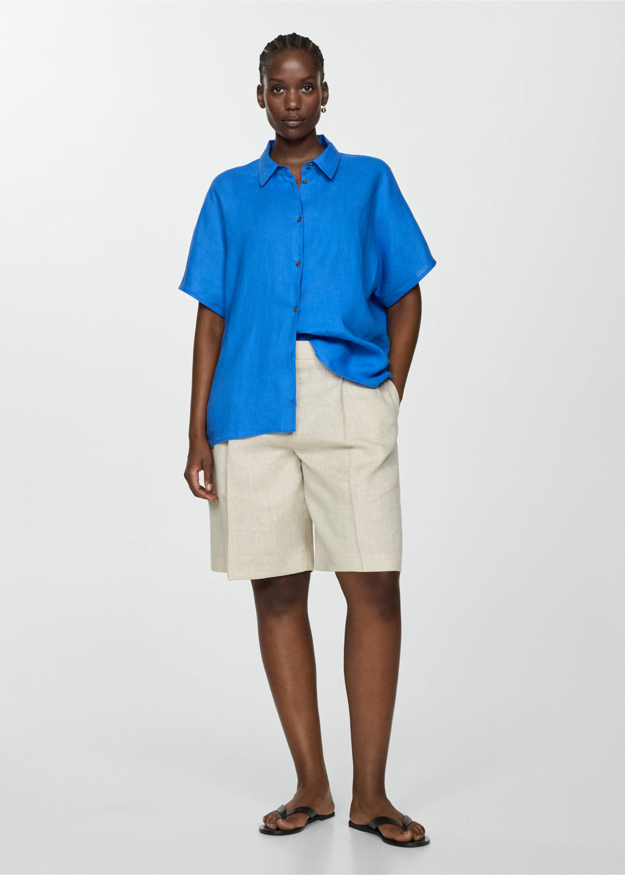 Short sleeve linen-blend shirt - Details of the article 3, Ink Blue. Ref: 77010203-00.