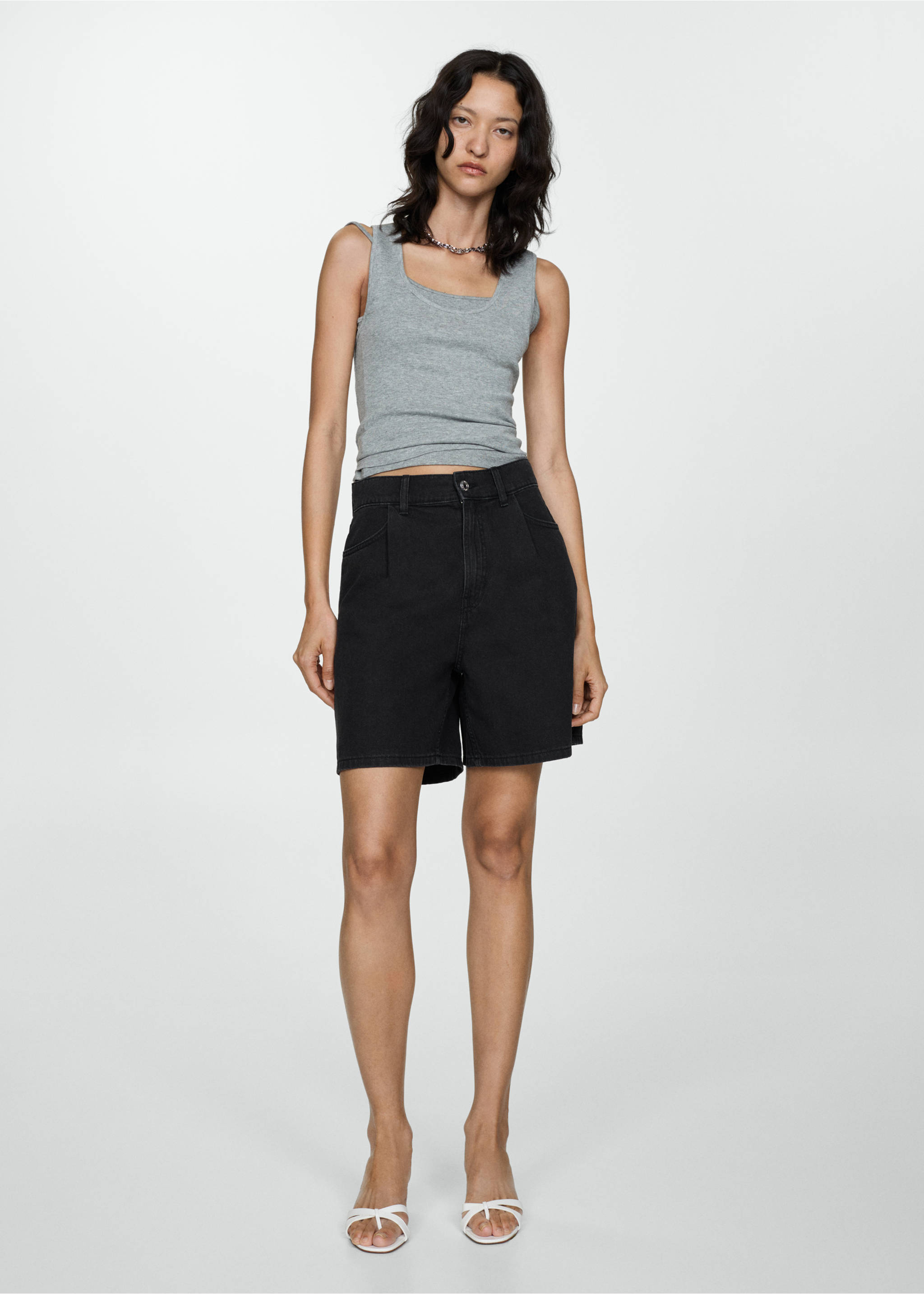 Shorts vaqueros rectos - Plano general, Denim negro. Ref: 77010256-00.