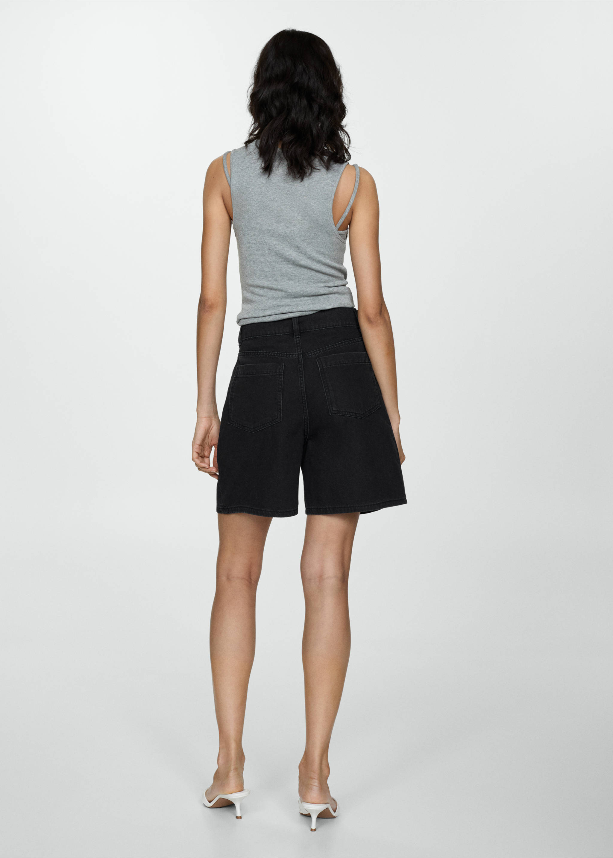 Shorts vaqueros rectos - Reverso del artículo, Denim negro. Ref: 77010256-00.