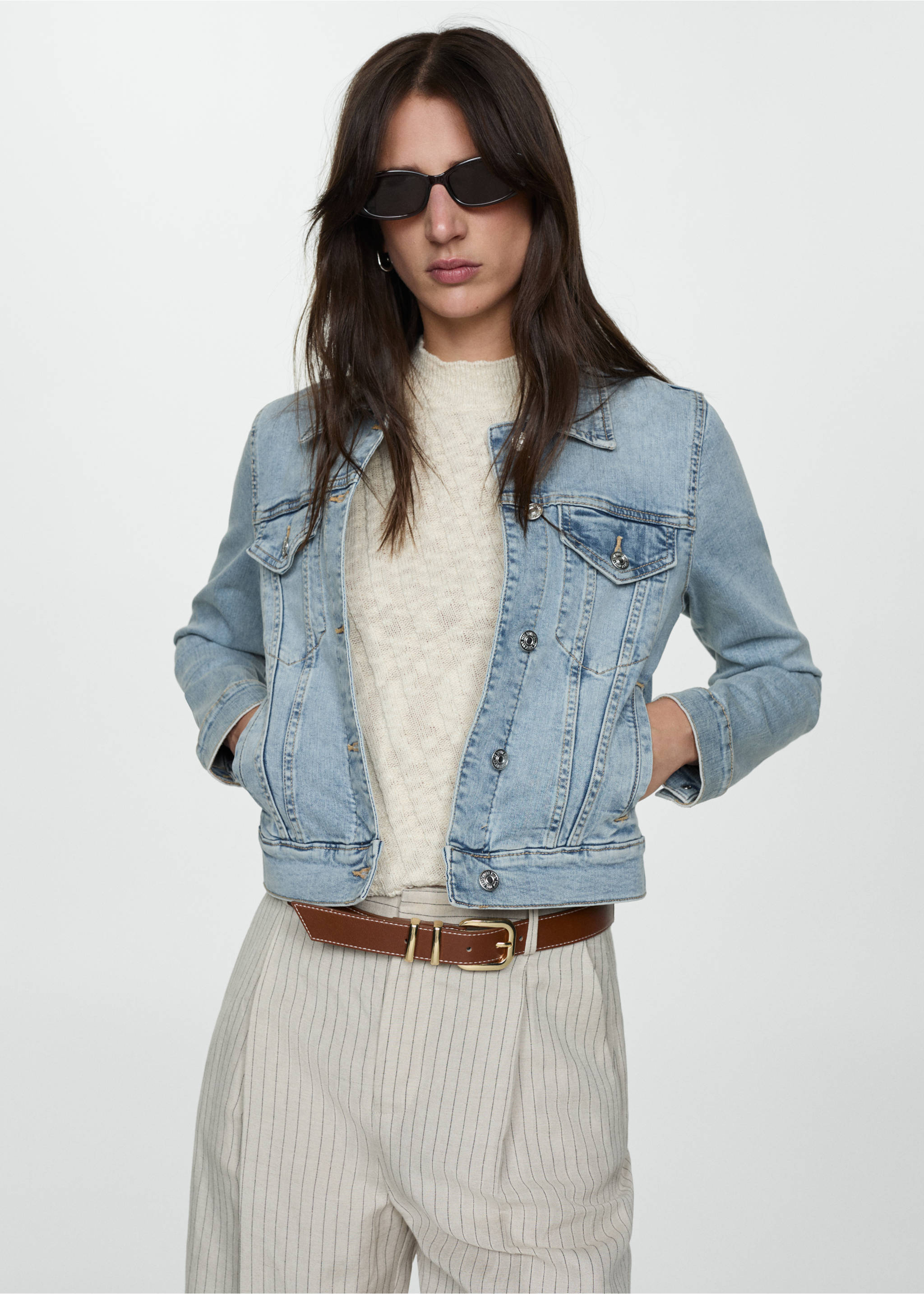 Pocketed denim jacket - Medium plane, Light Blue. Ref: 77010282-00.