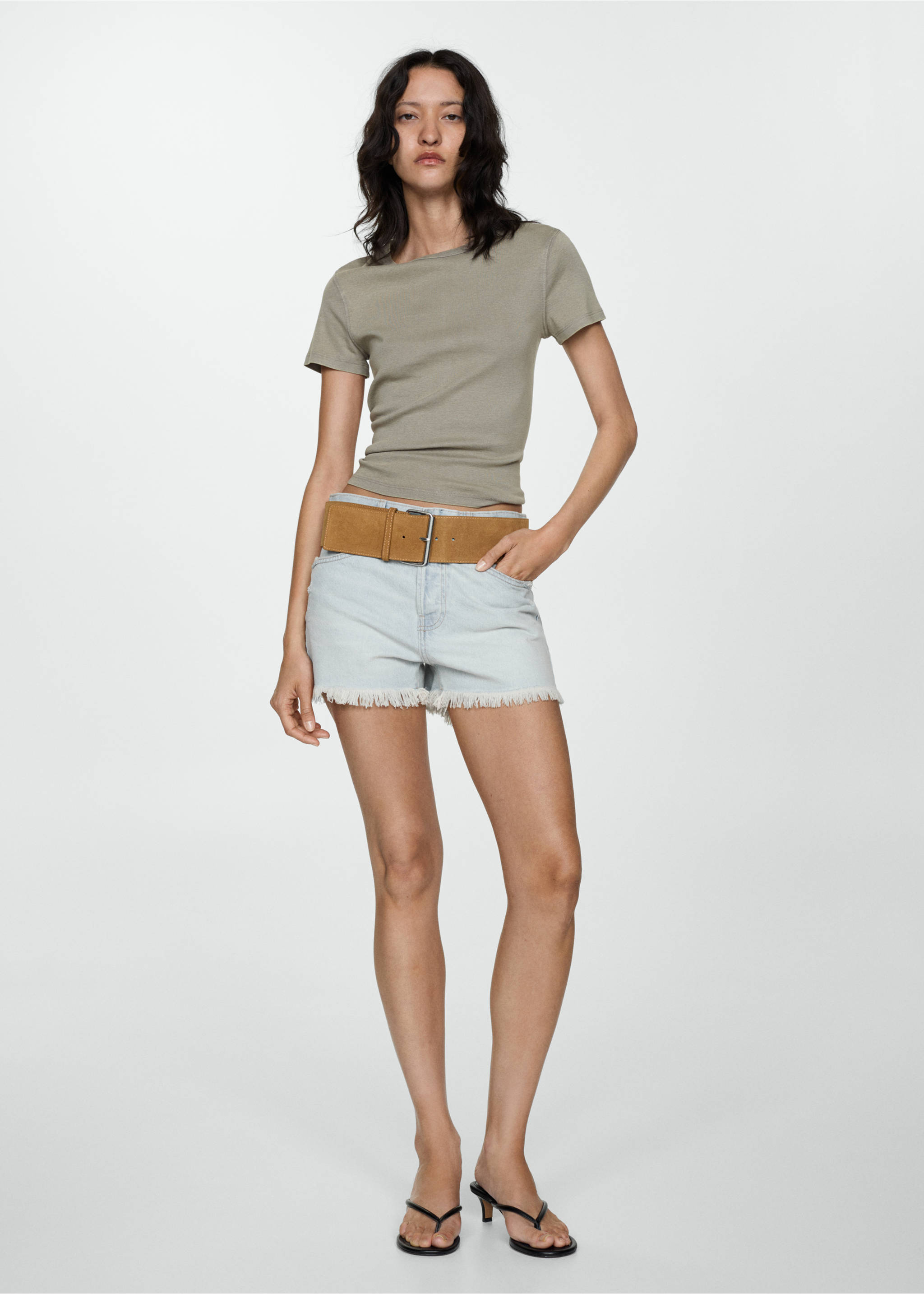 Denim shorts with frayed hem - General plane, Light Blue. Ref: 77010285-00.