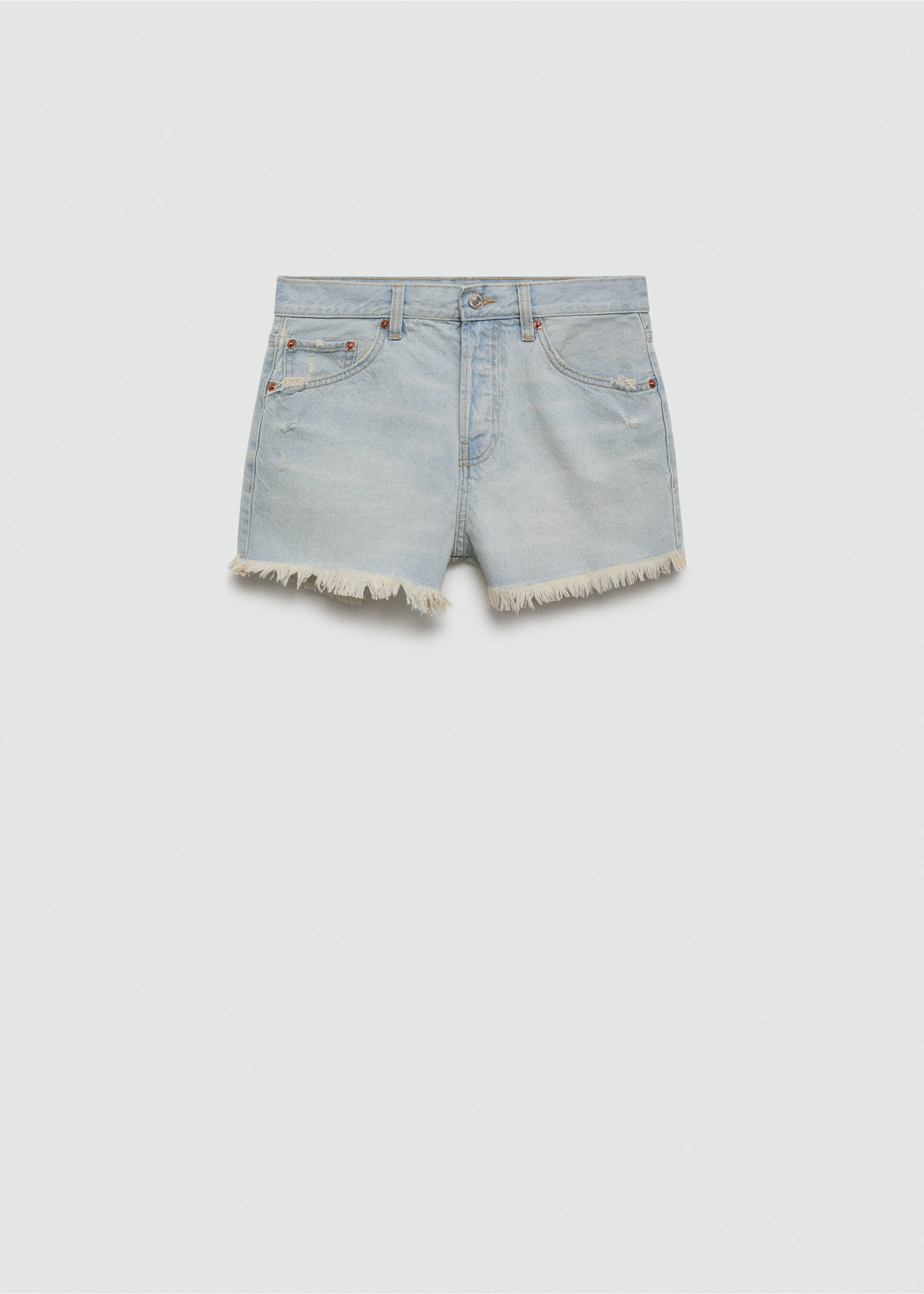 Denim shorts with frayed hem - Article without model, Light Blue. Ref: 77010285-00.