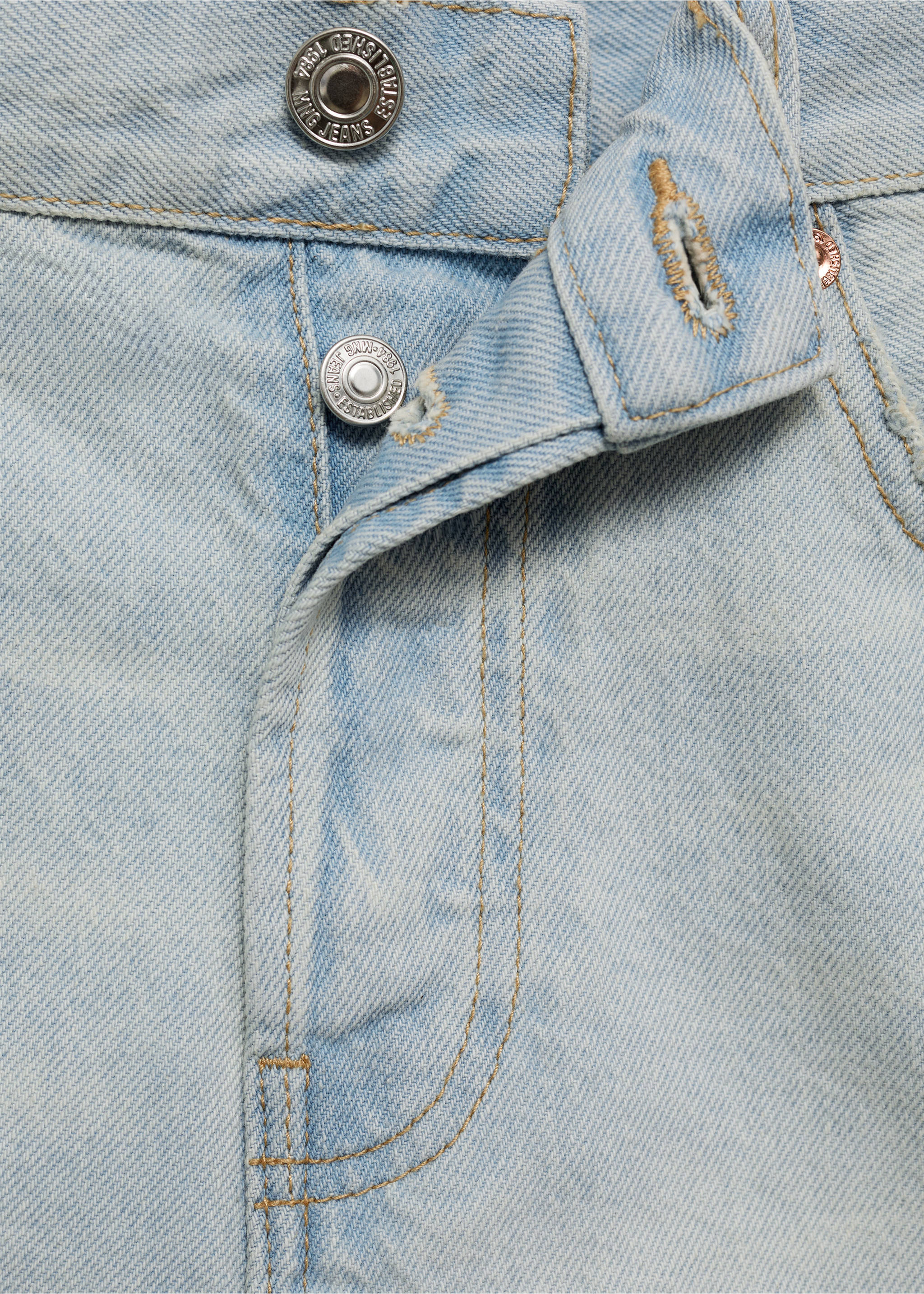 Denim shorts with frayed hem - Details of the article 8, Light Blue. Ref: 77010285-00.