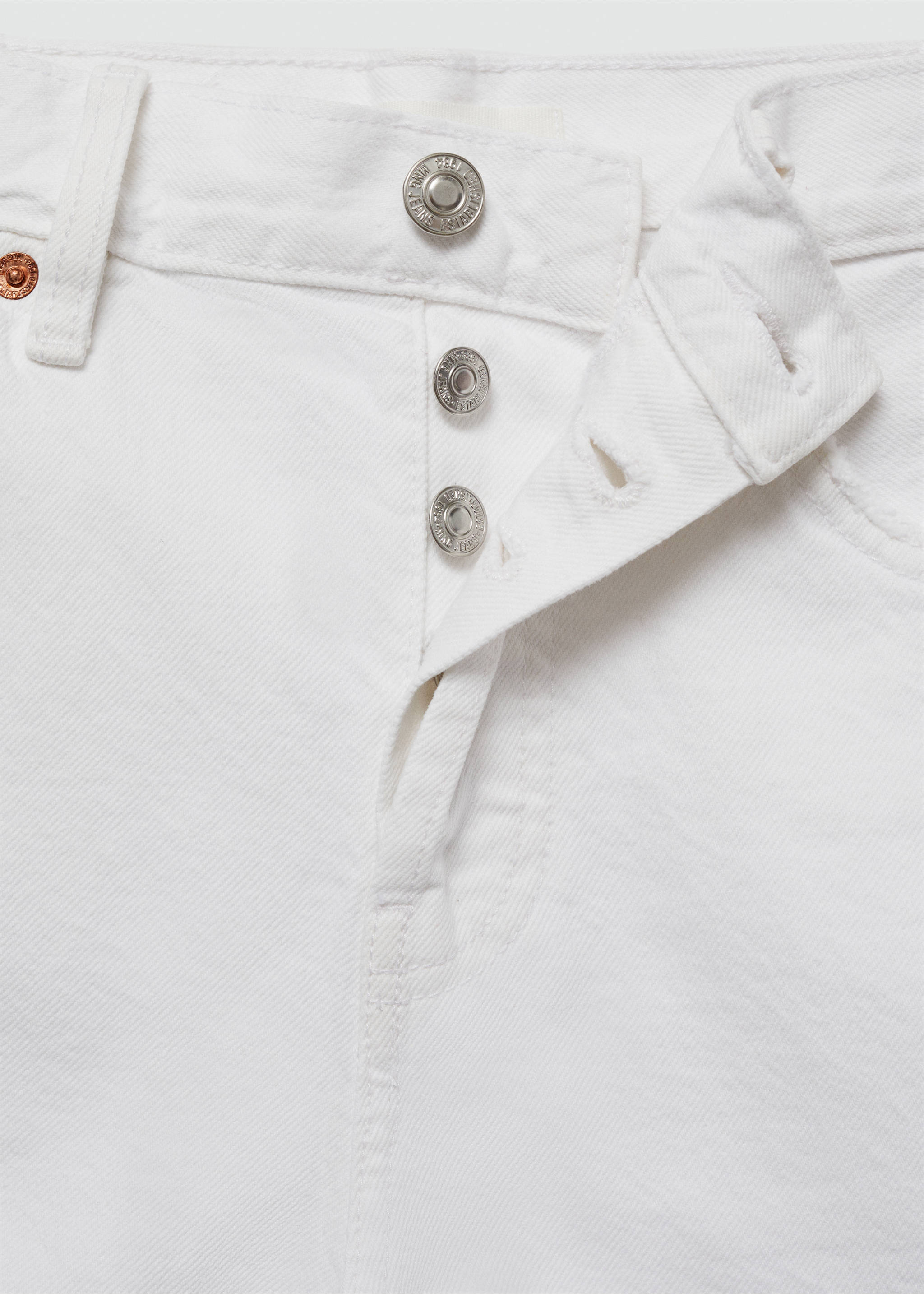 Denim shorts with frayed hem - Details of the article 8, White. Ref: 77010286-00.