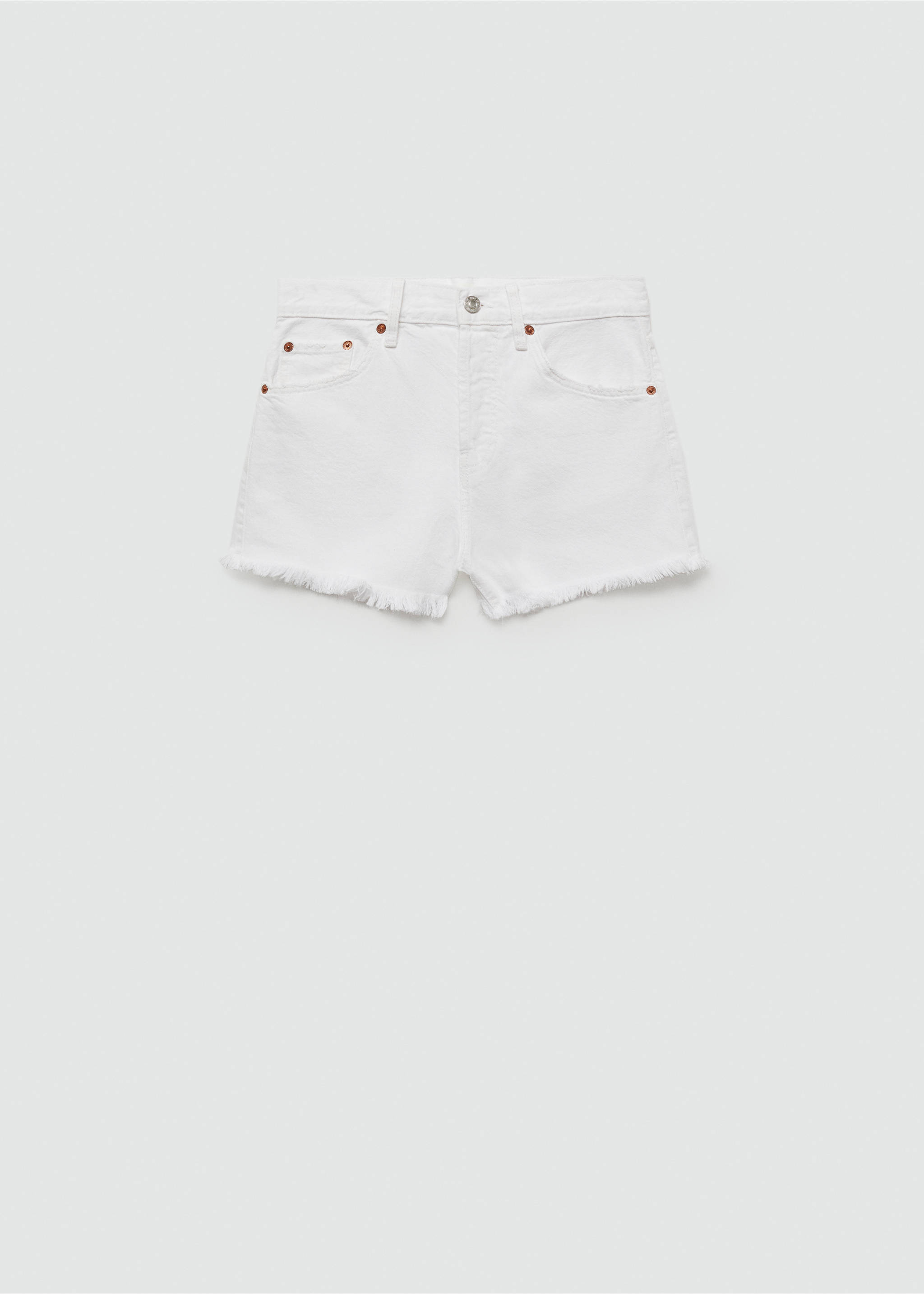 Denim shorts with frayed hem - Article without model, White. Ref: 77010286-00.