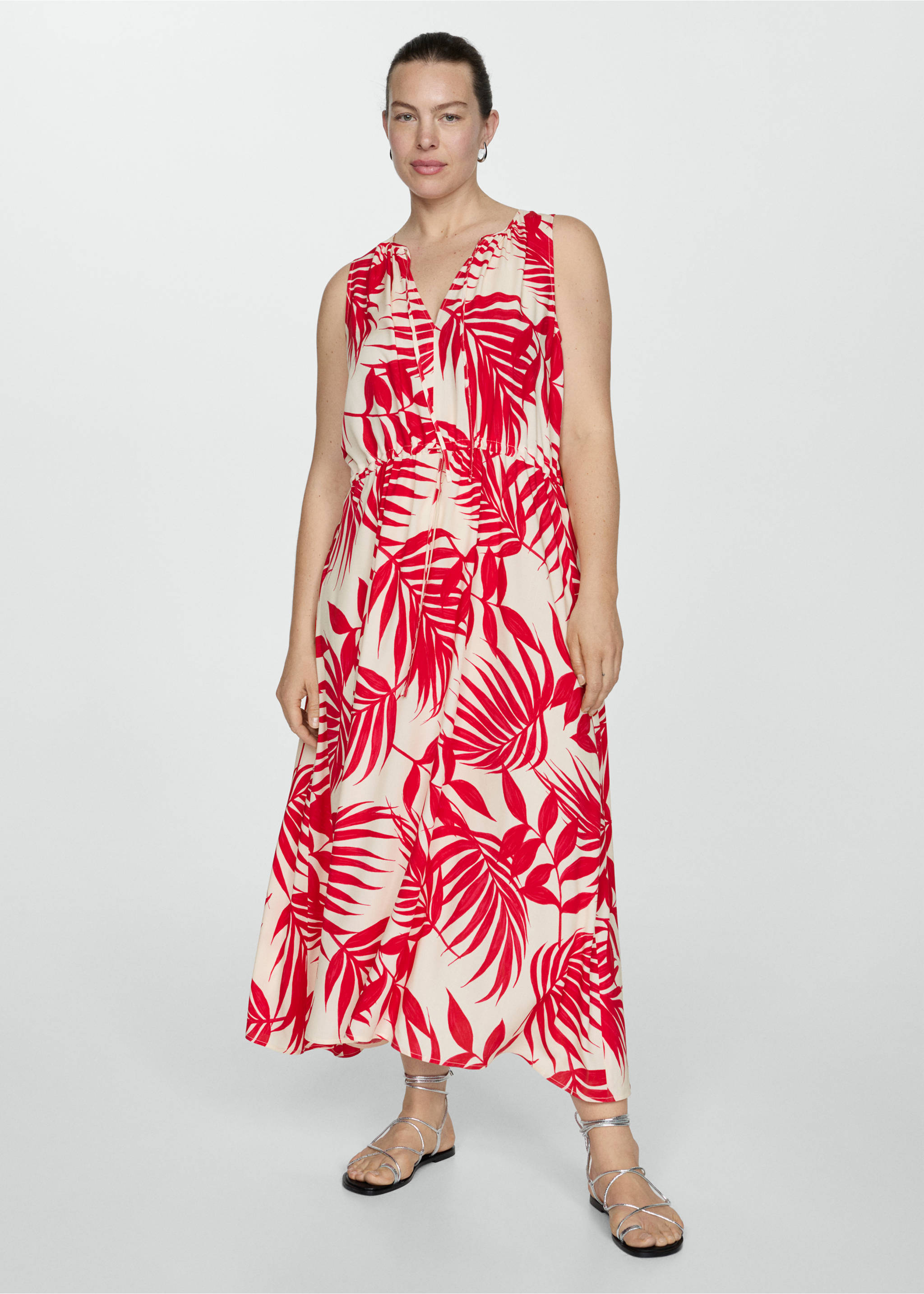 Bow printed dress - Details of the article 3, Red. Ref: 77010347-00.