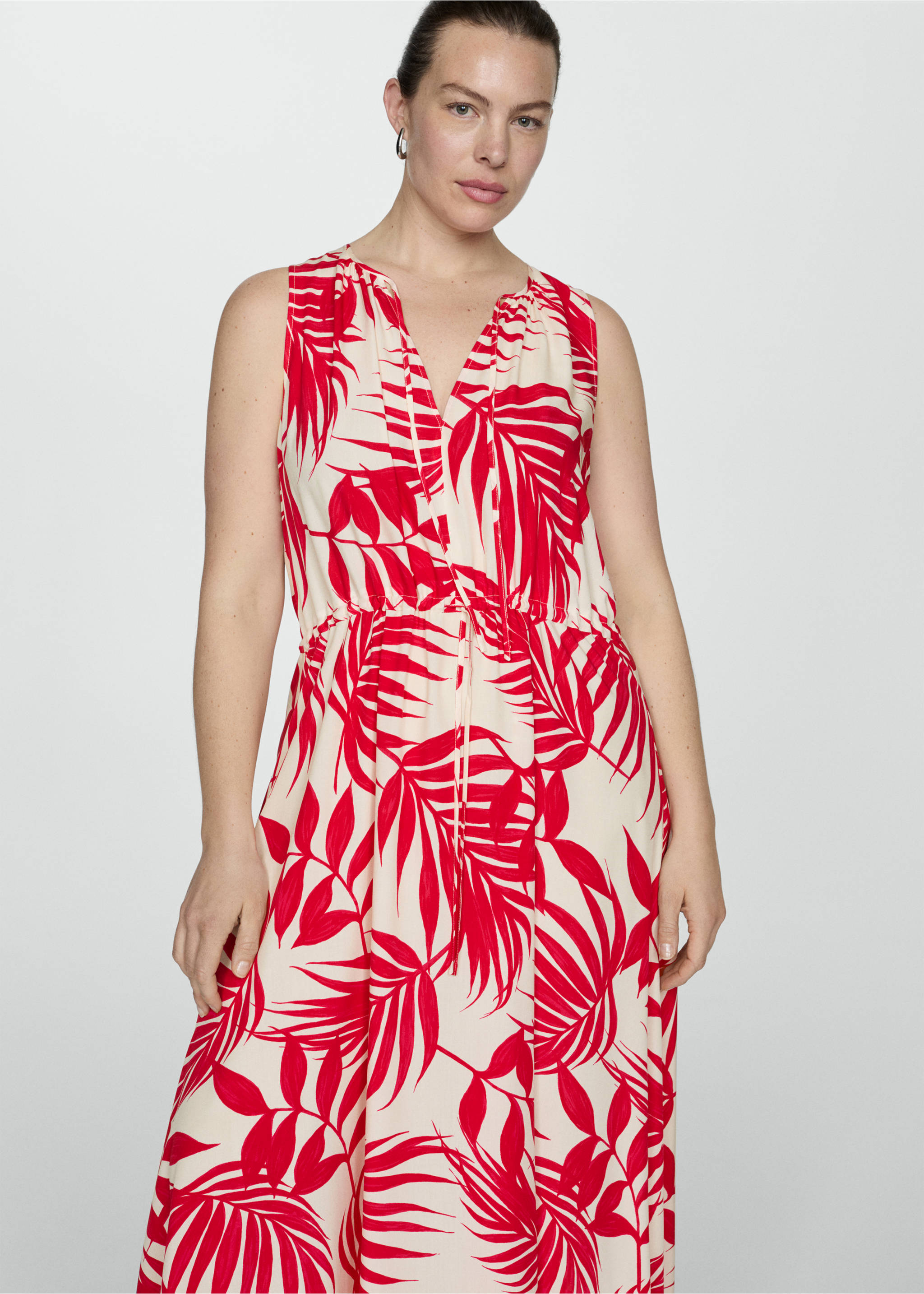 Bow printed dress - Details of the article 5, Red. Ref: 77010347-00.