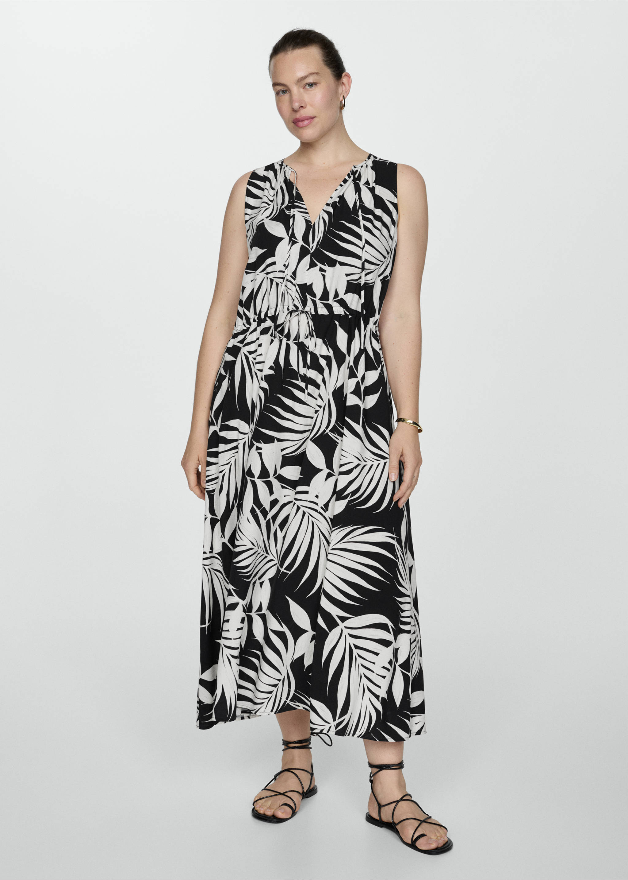 Bow printed dress - Details of the article 3, Black. Ref: 77010347-00.