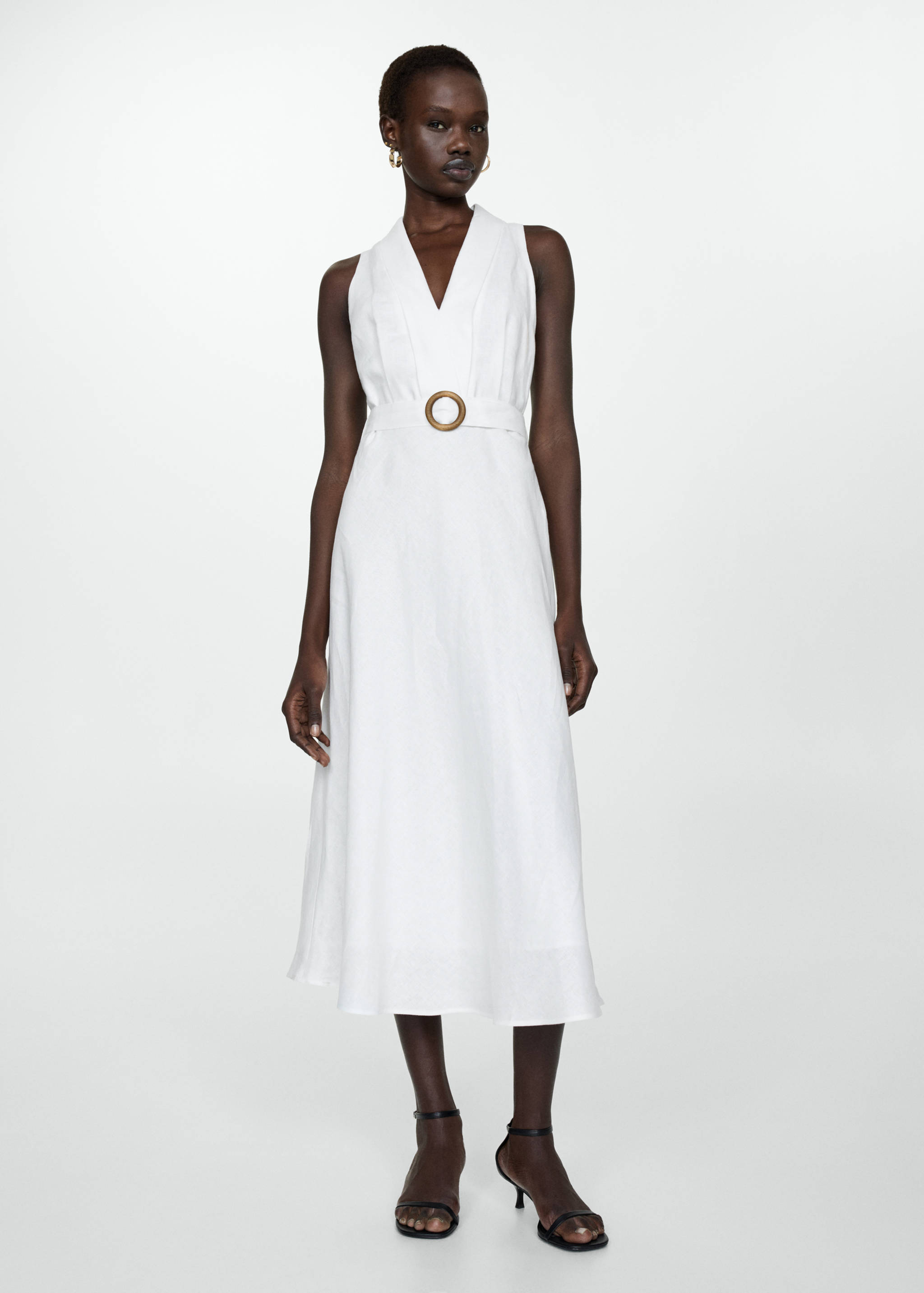 Vestido lino cinturón - Plano general