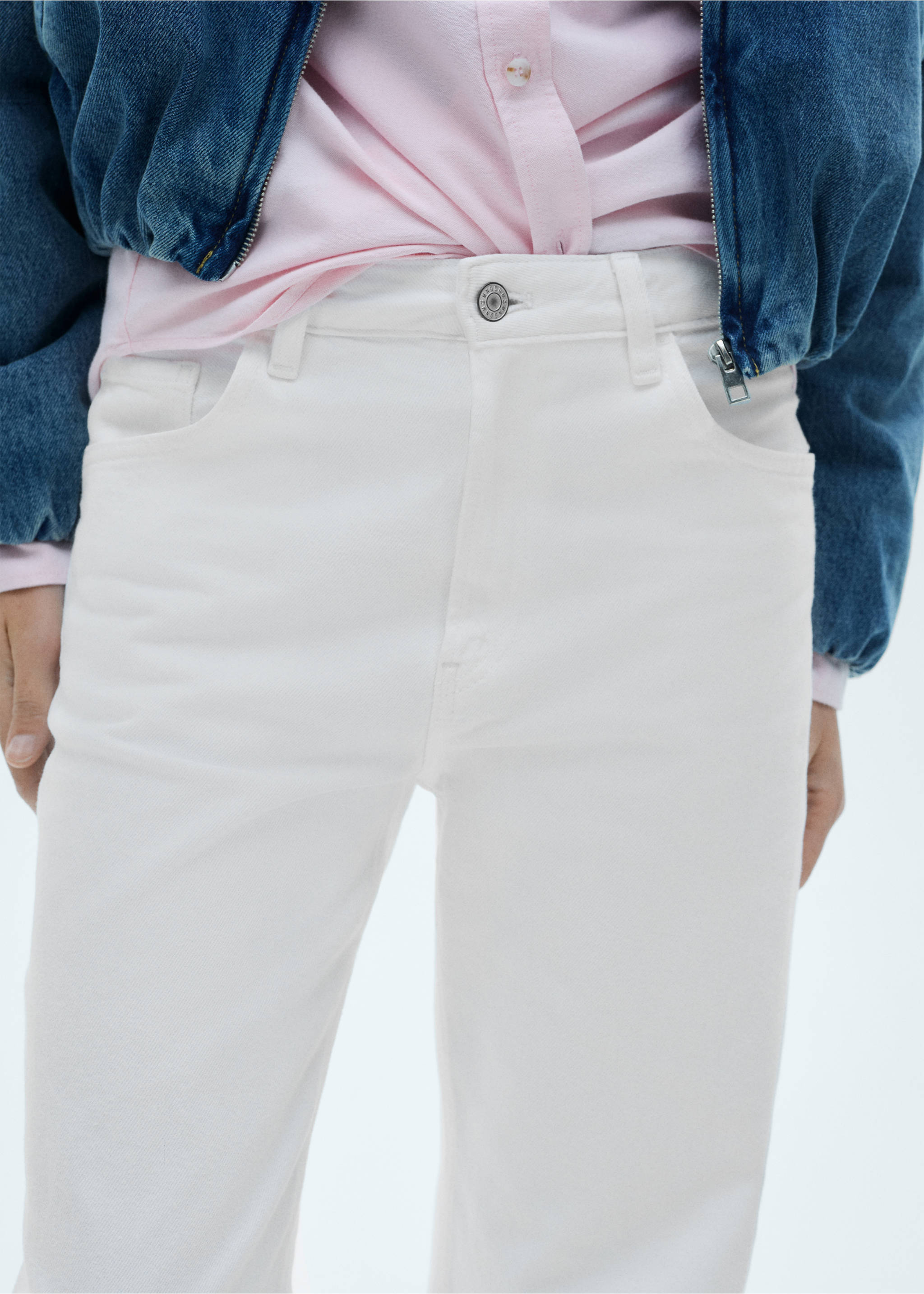 Mid-rise straight jeans - Details of the article 3, White. Ref: 77010358-00.
