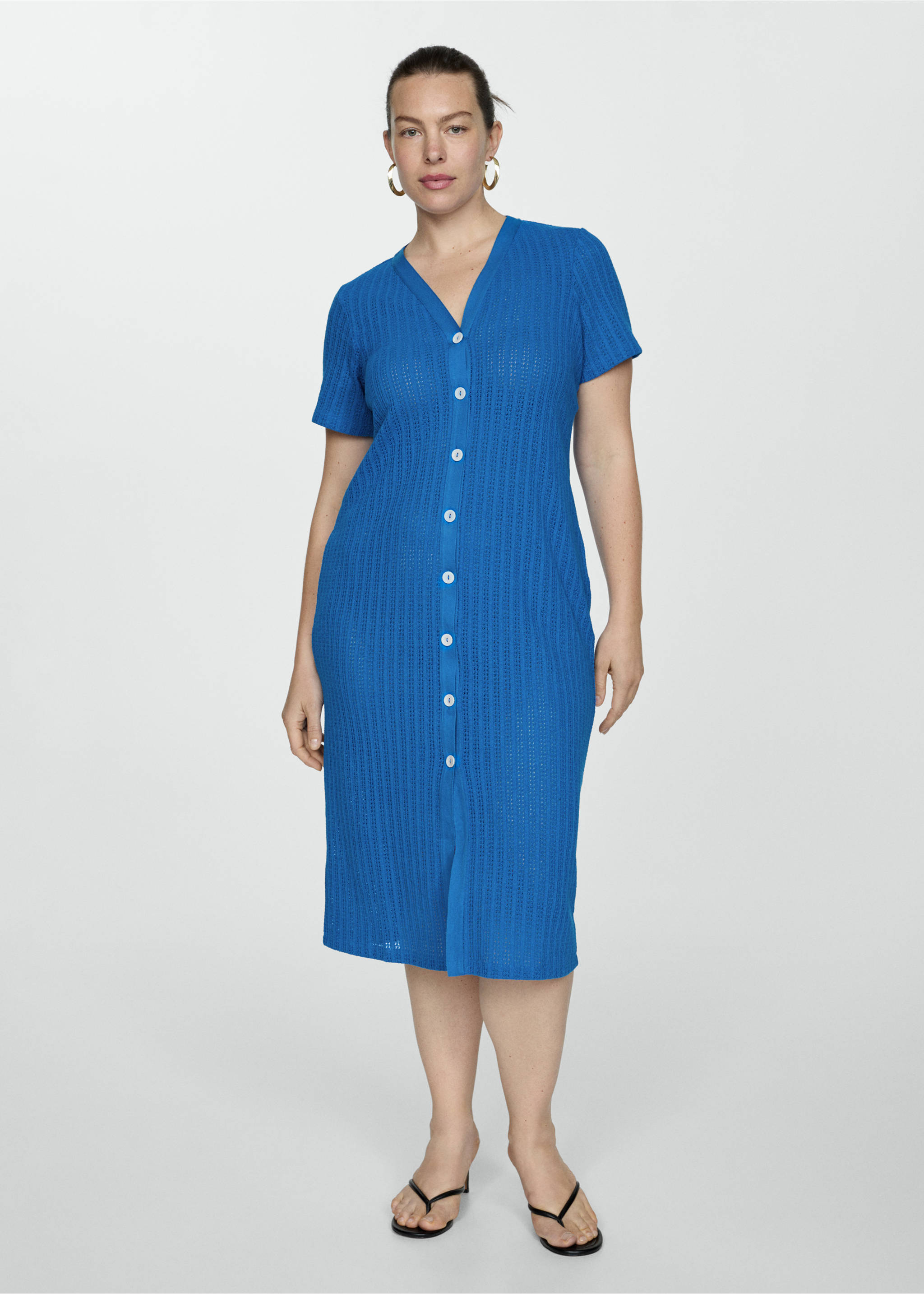 Button crochet dress - Details of the article 3, Blue. Ref: 77010366-00.