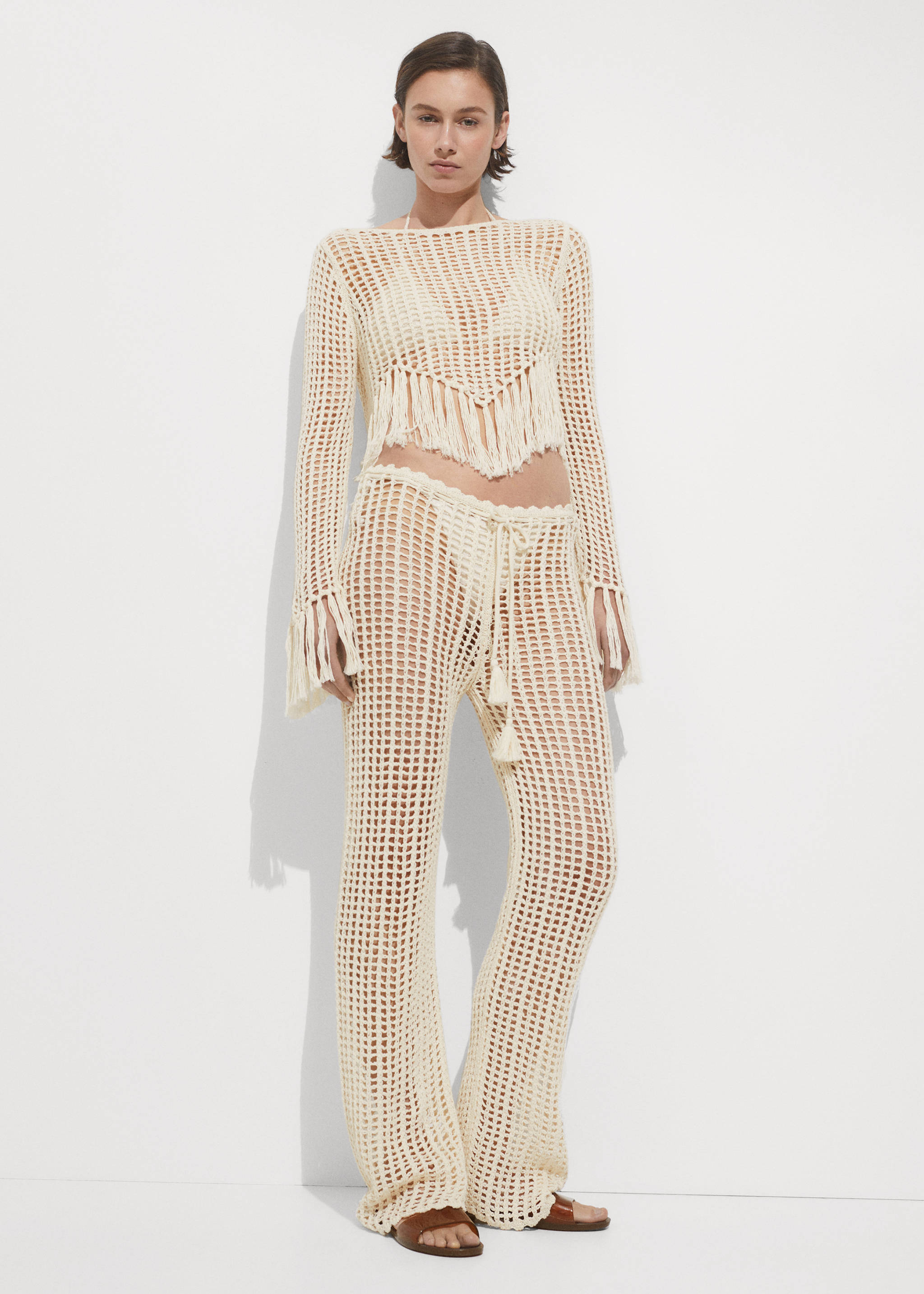 Opengewerkte gebreide broek - Overzichtstekening