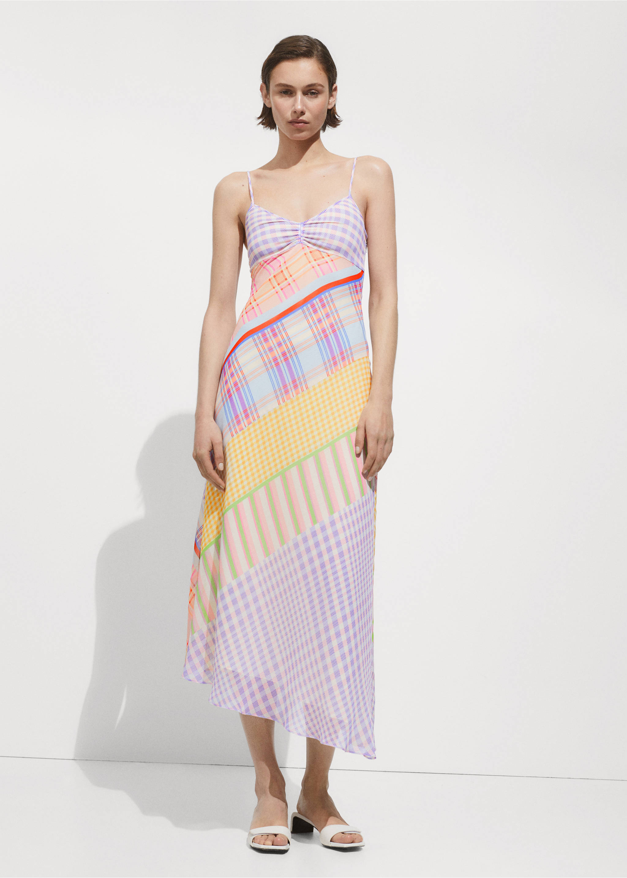 Printed strap dress - General plane, Ecru. Ref: 77010387-00.