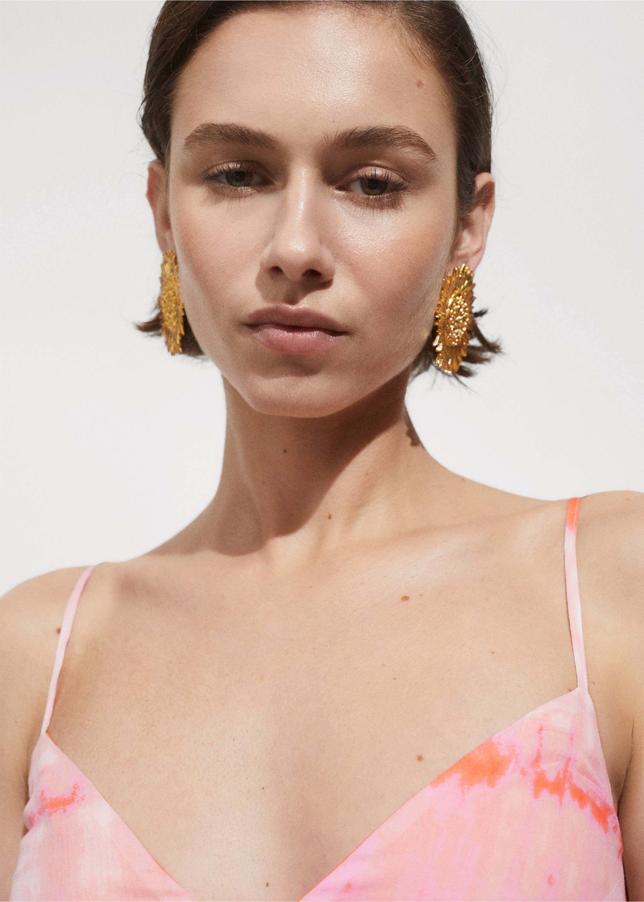 Printed ruffle dress - Details of the article 1, Orange. Ref: 77010389-00.