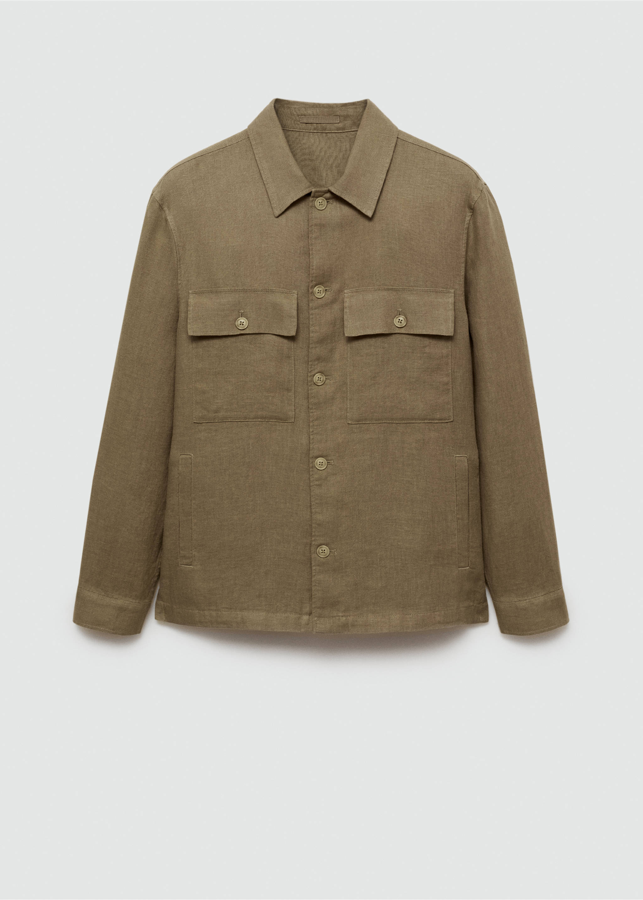 100% linen overshirt with pockets - Article without model, Khaki. Ref: 77010568-00.