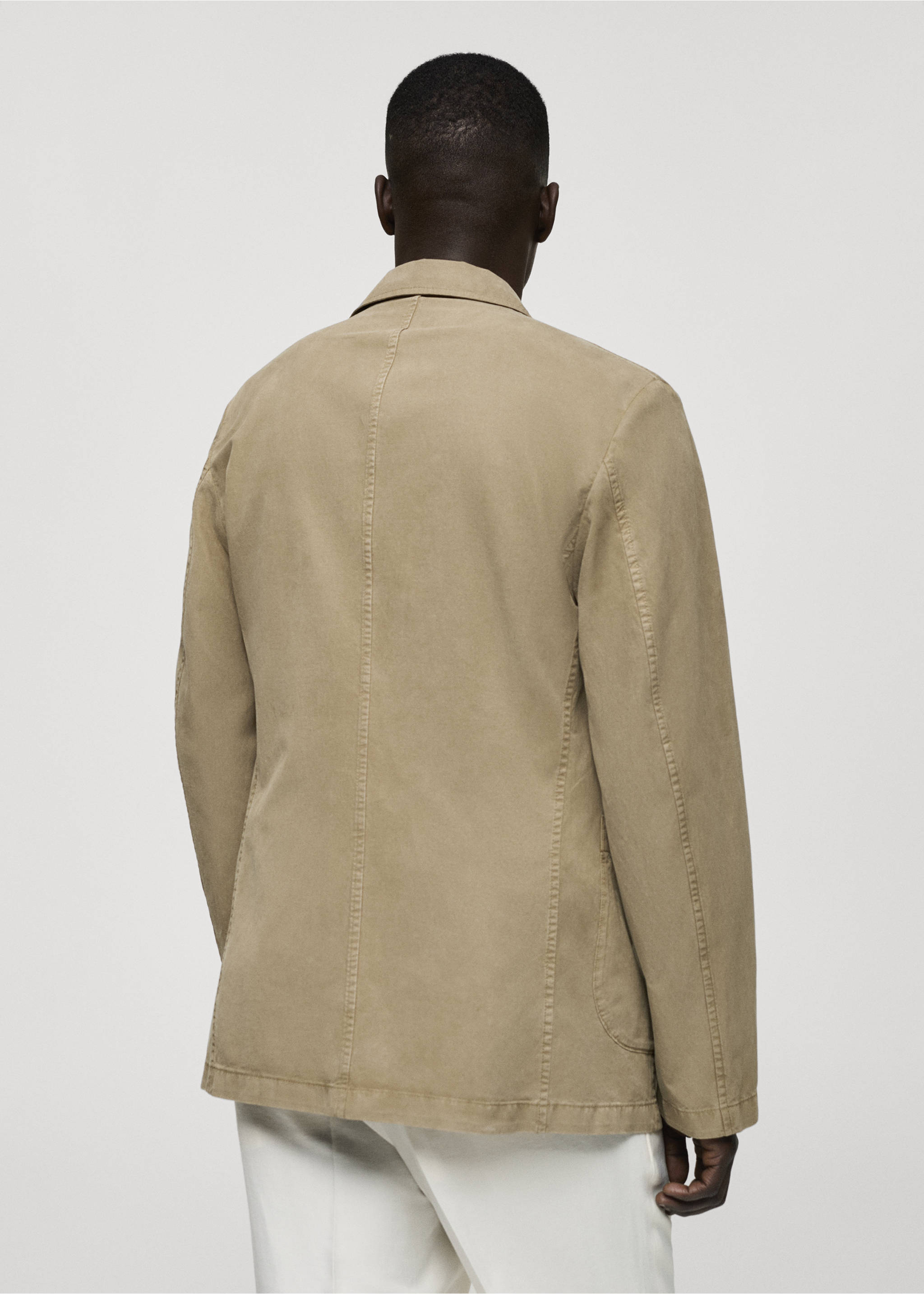 Americana lino algodón efecto lavado - Reverso del artículo, Khaki. Ref: 77010575-00.