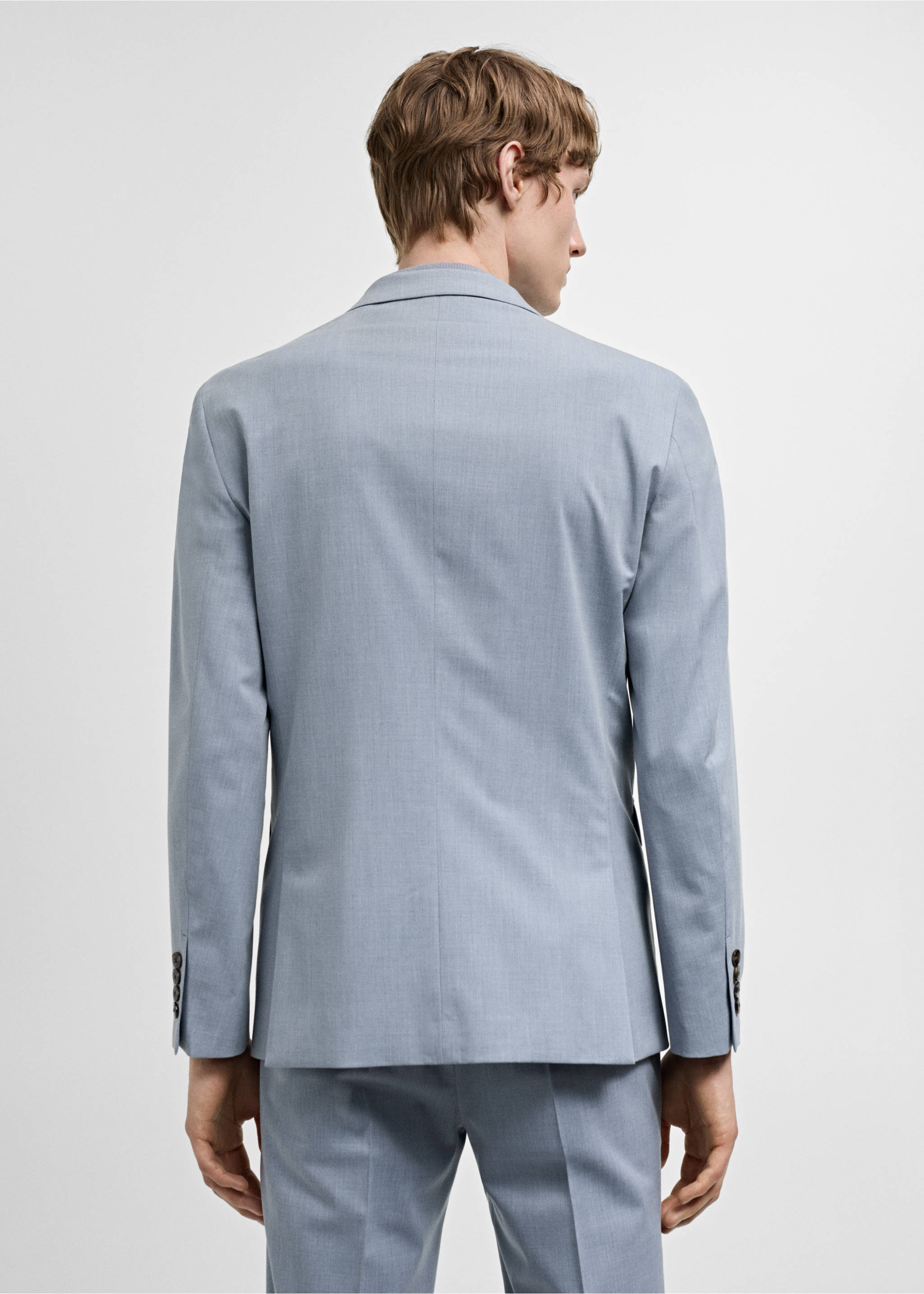 Super Slim Fit-Anzugsakko aus Stretchgewebe - Rückseite des Artikels, Himmelblau. Ref: 77010579-00.