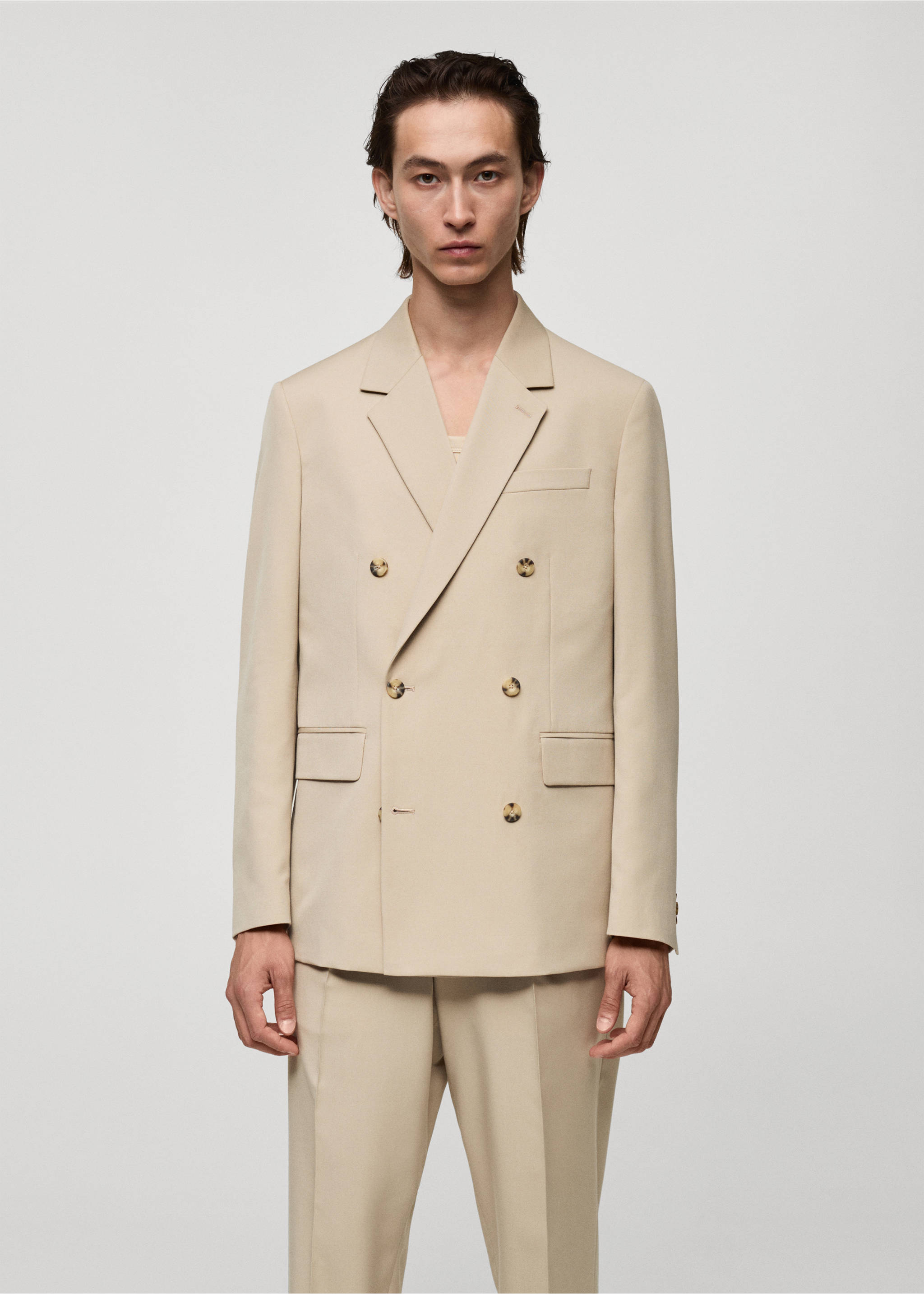 Double-breasted regular-fit suit jacket - Medium plane, Beige. Ref: 77010580-00.