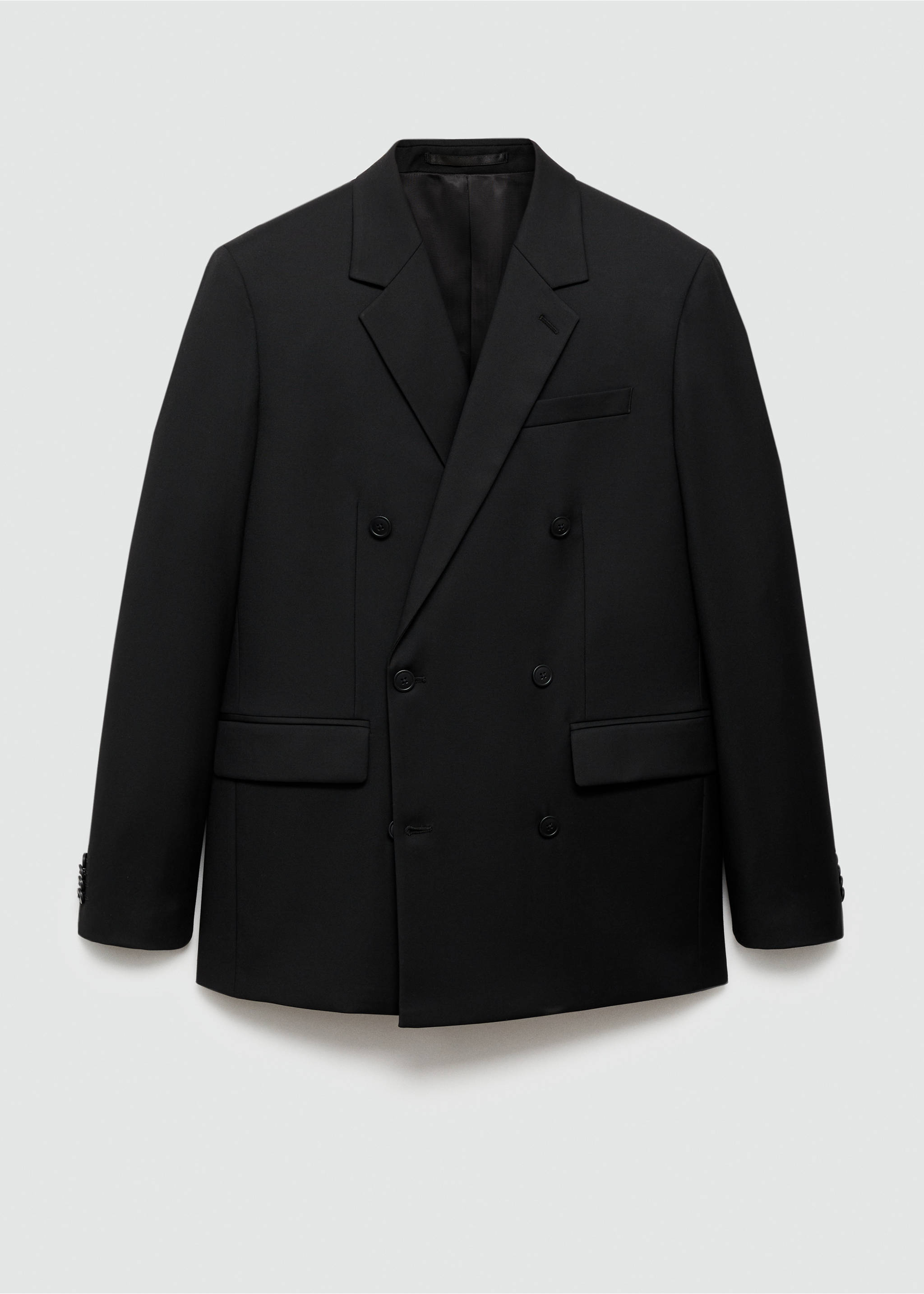 Double-breasted regular-fit suit jacket - Article without model, Black. Ref: 77010581-00.